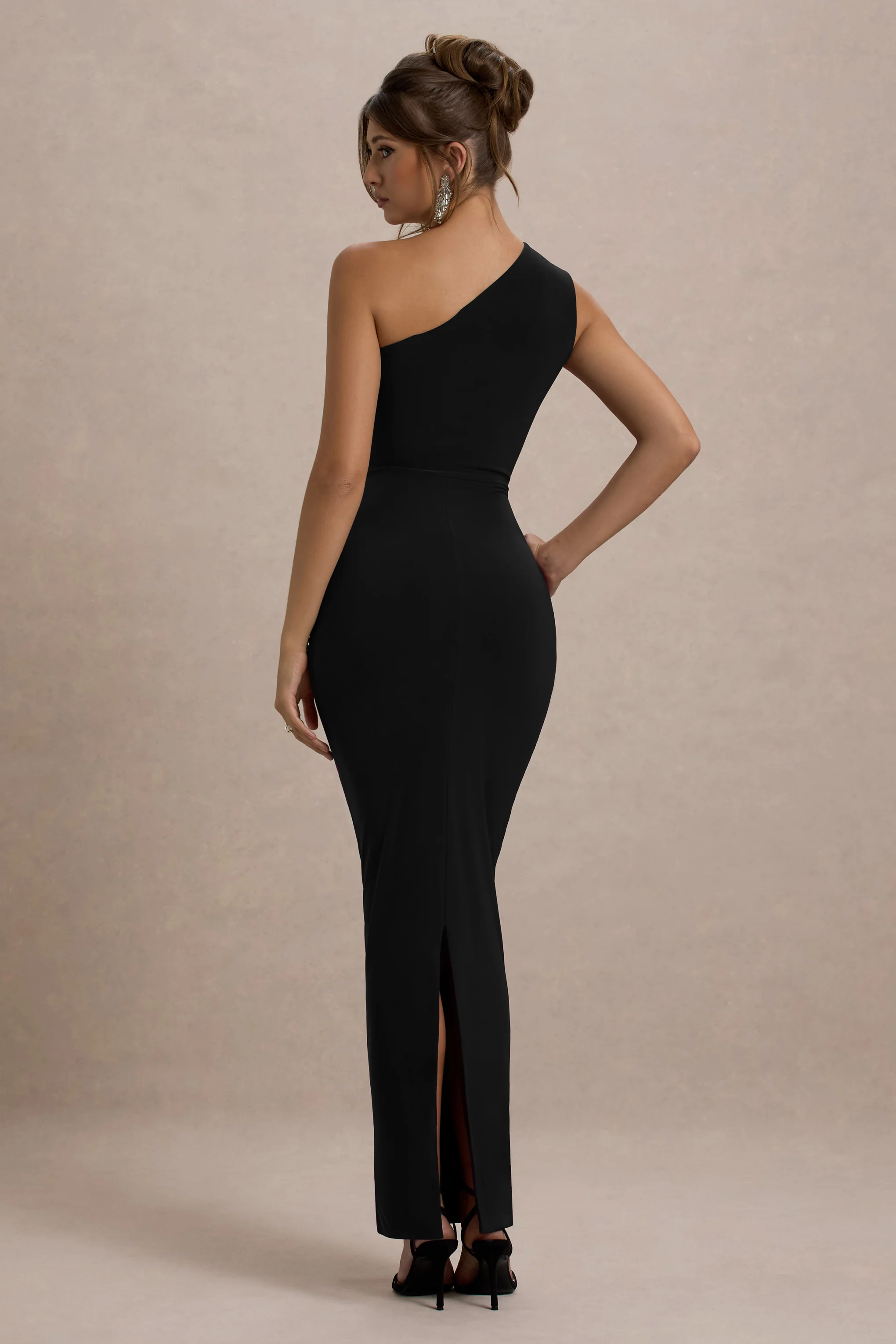 Dalarie | Black One-Shoulder Gathered Maxi Dress - Image 2