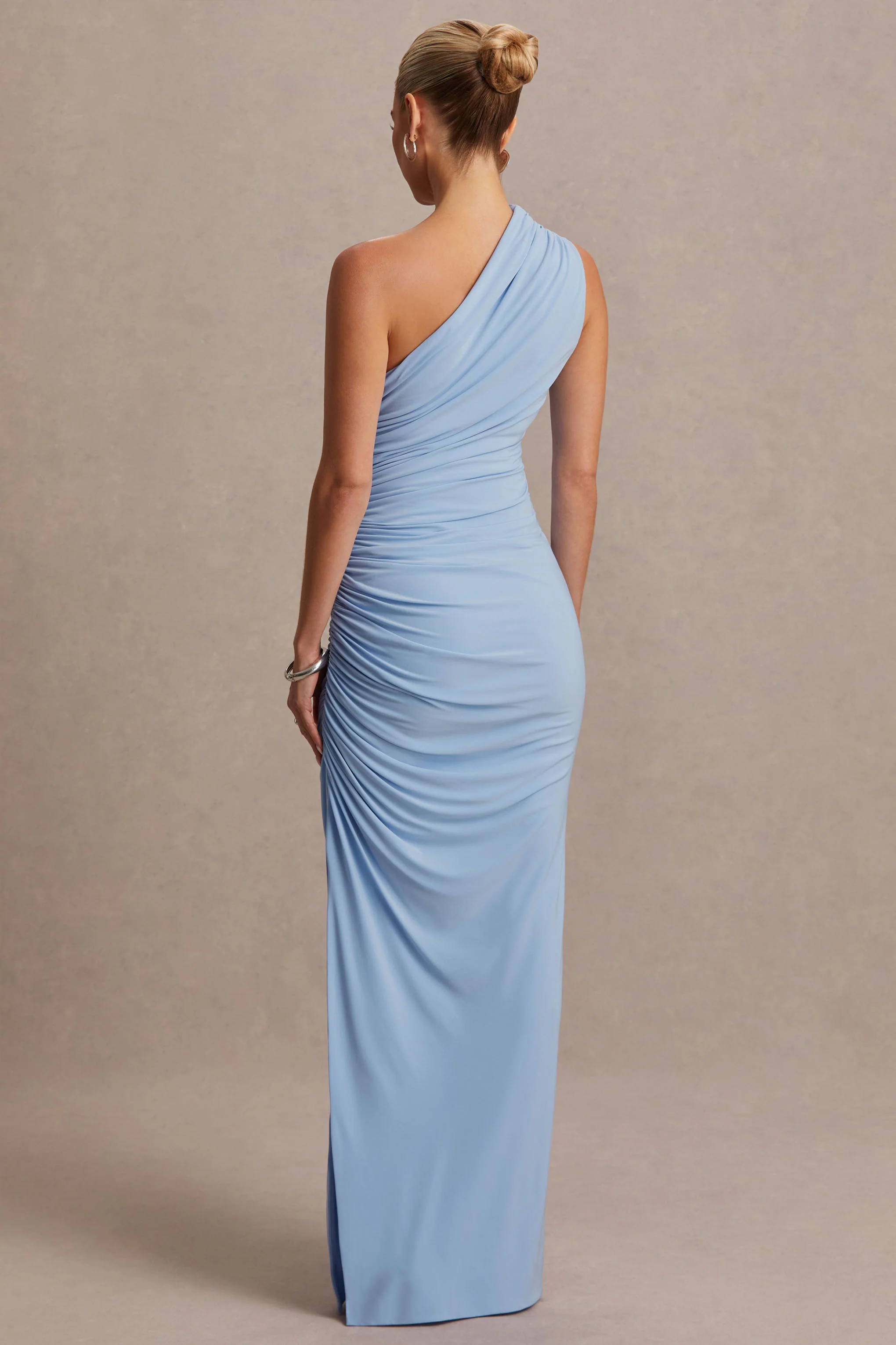 Darcie | Powder Blue Asymmetric-Neck Maternity Maxi Dress - Image 2