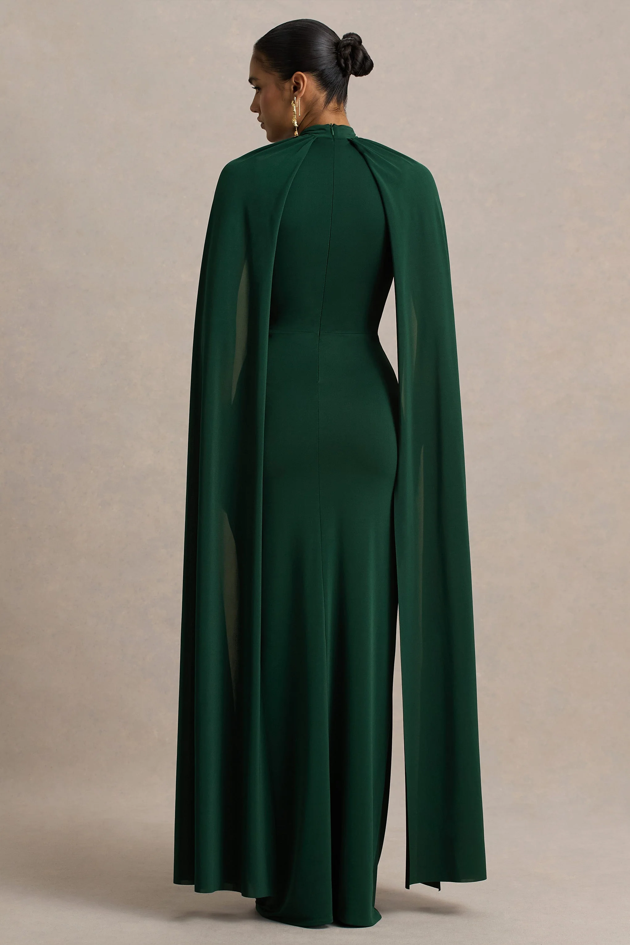 Darielle | Bottle Green High-Neck Cape-Sleeve Maxi Dress - Image 2