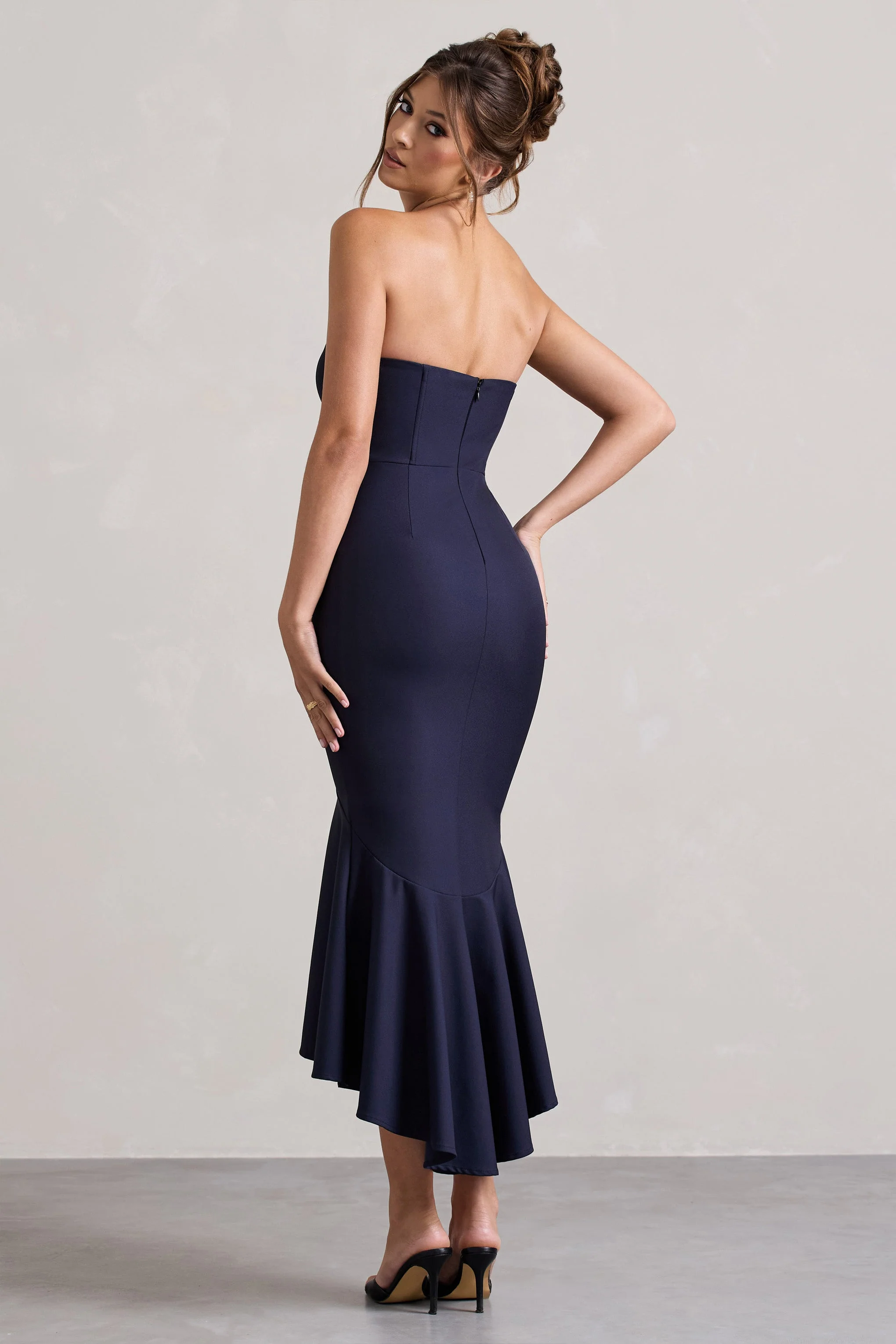 Daylight | Navy Corset High-Low Midi Dress - Image 2