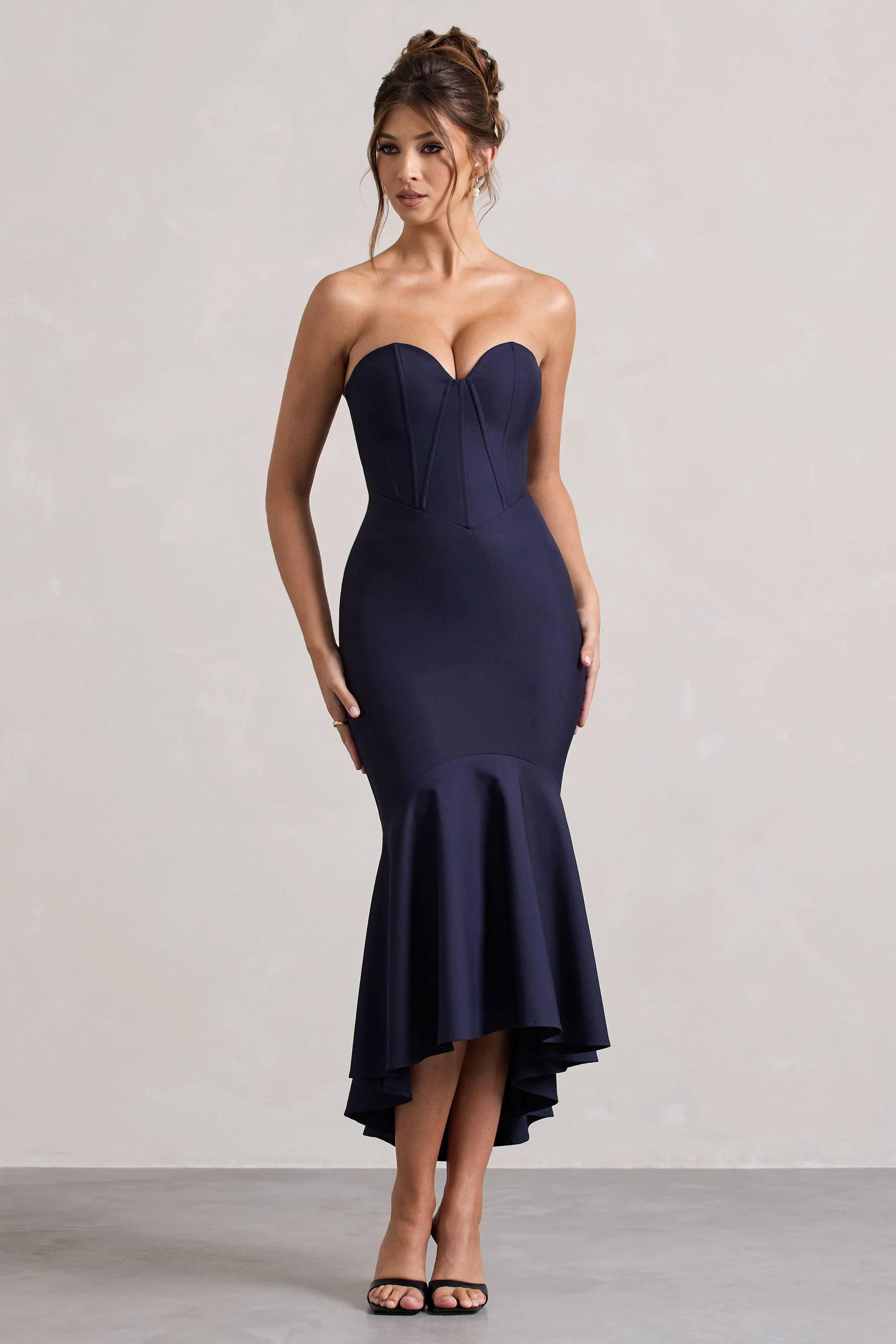 Daylight | Navy Corset High-Low Midi Dress - Image 4
