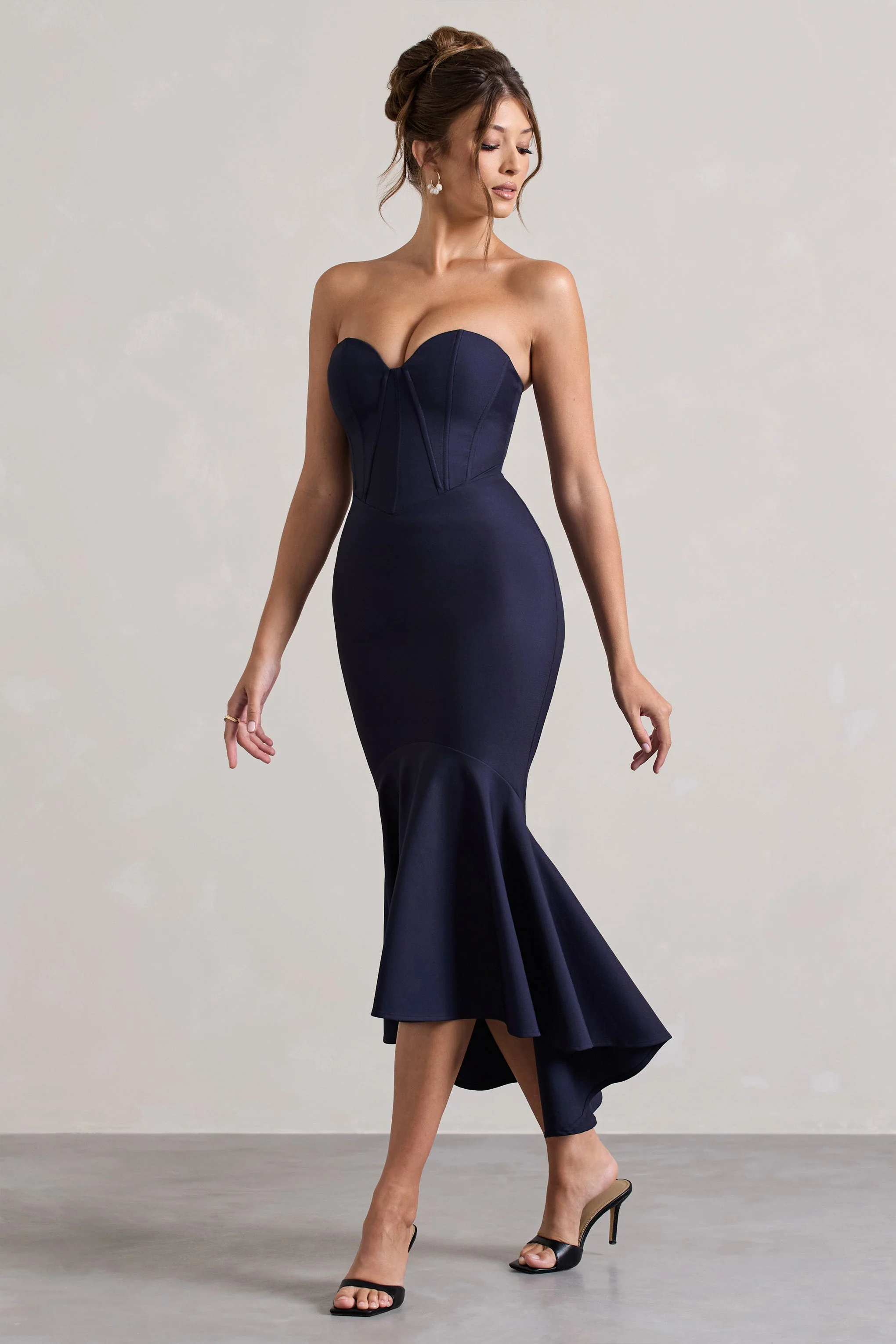 Daylight | Navy Corset High-Low Midi Dress - Image 5