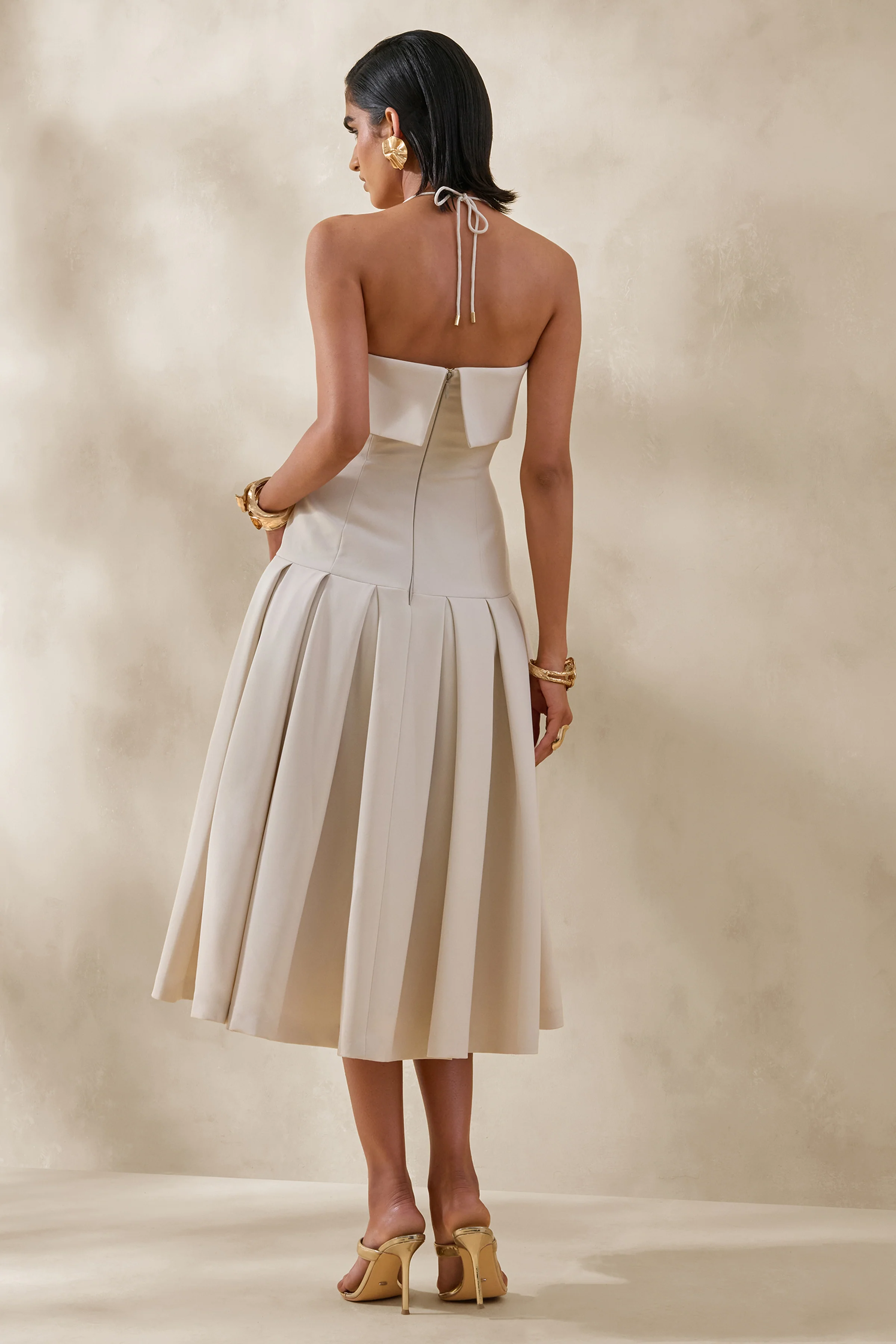 Dazira | Cream Square-Neck Midi Dress With Drop-Waist - Image 2