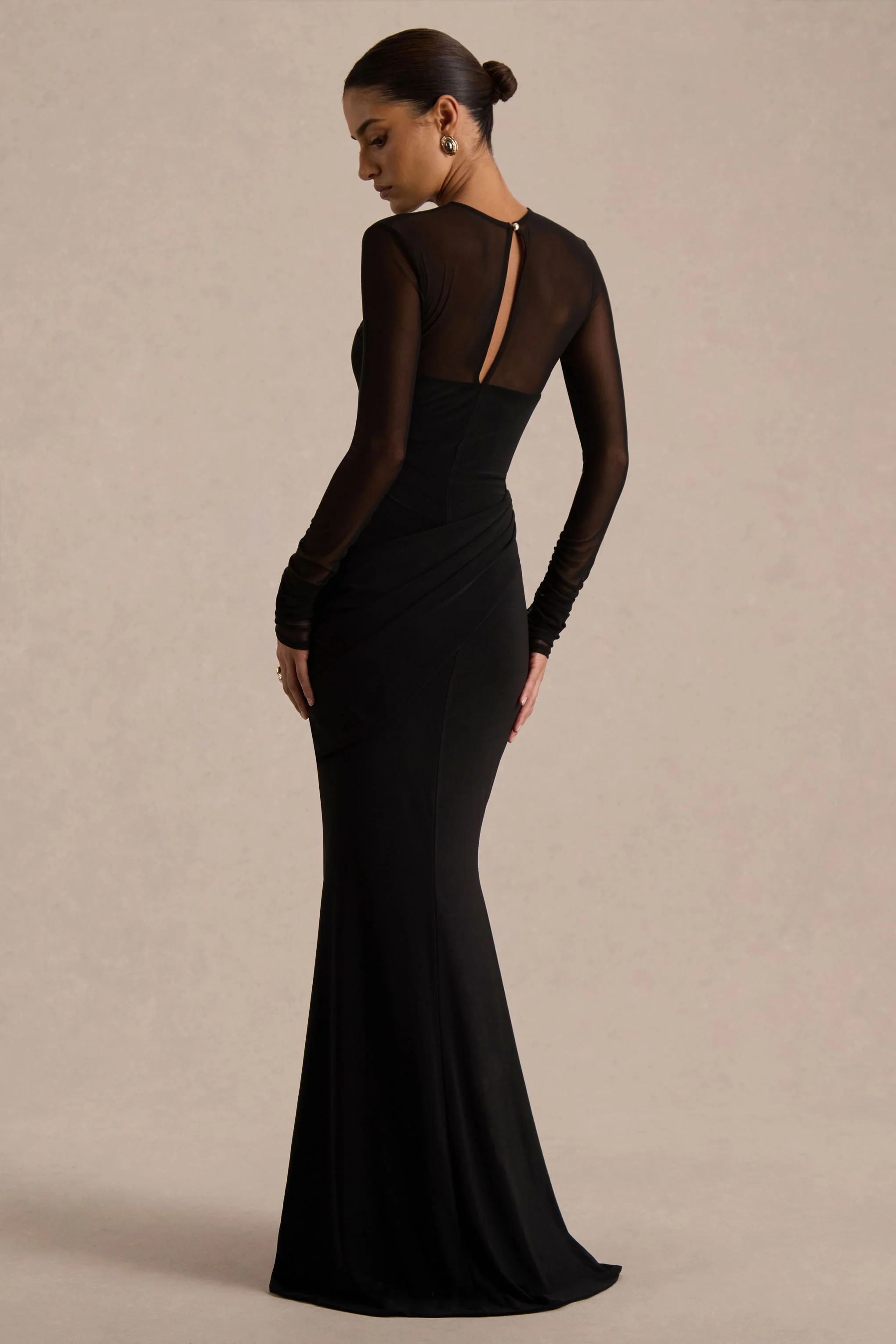 Deema | Black Jersey And Mesh High Neck Maxi Dress - Image 2