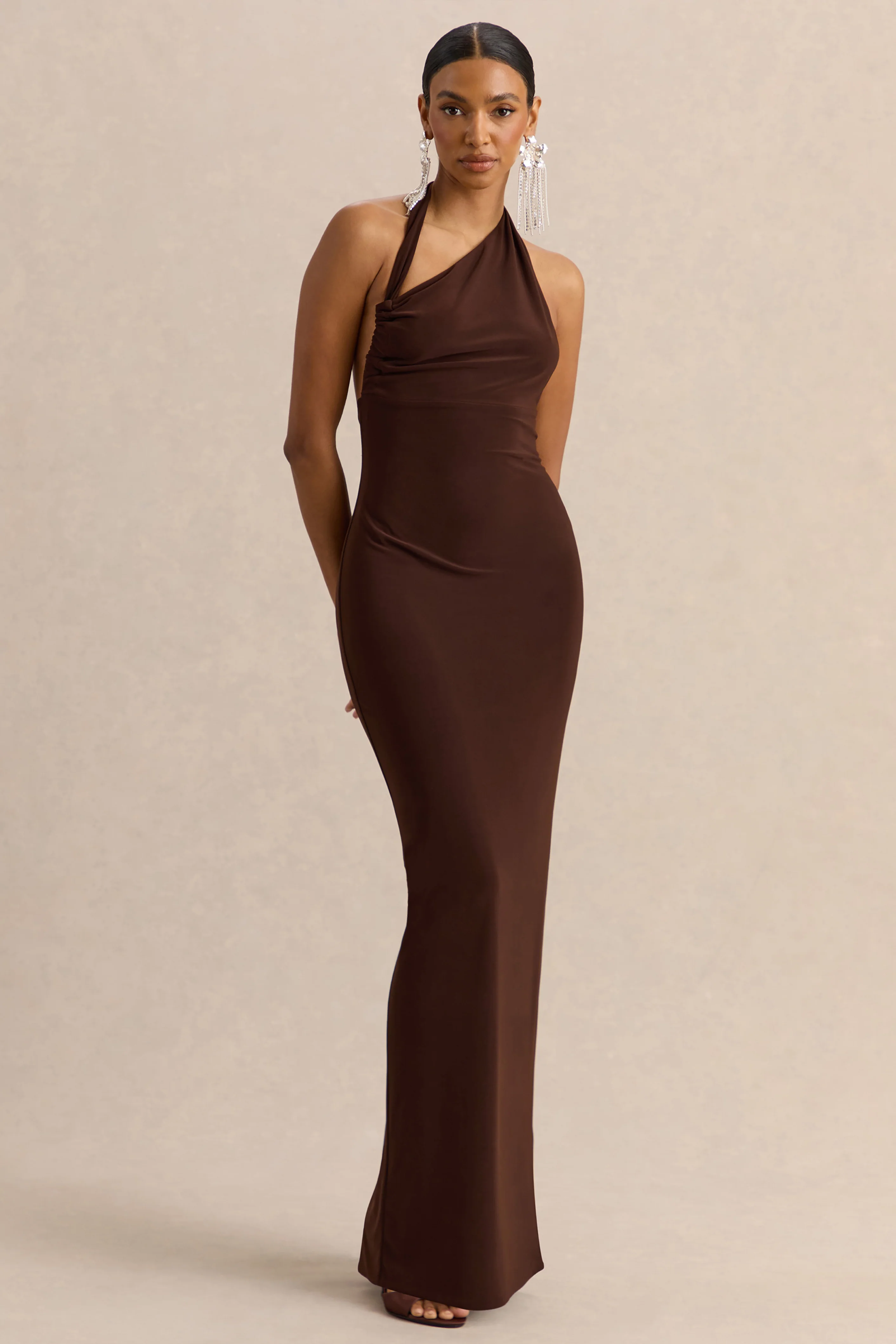 Delisse | Brown Asymmetric-Neck Maxi Dress - Image 5