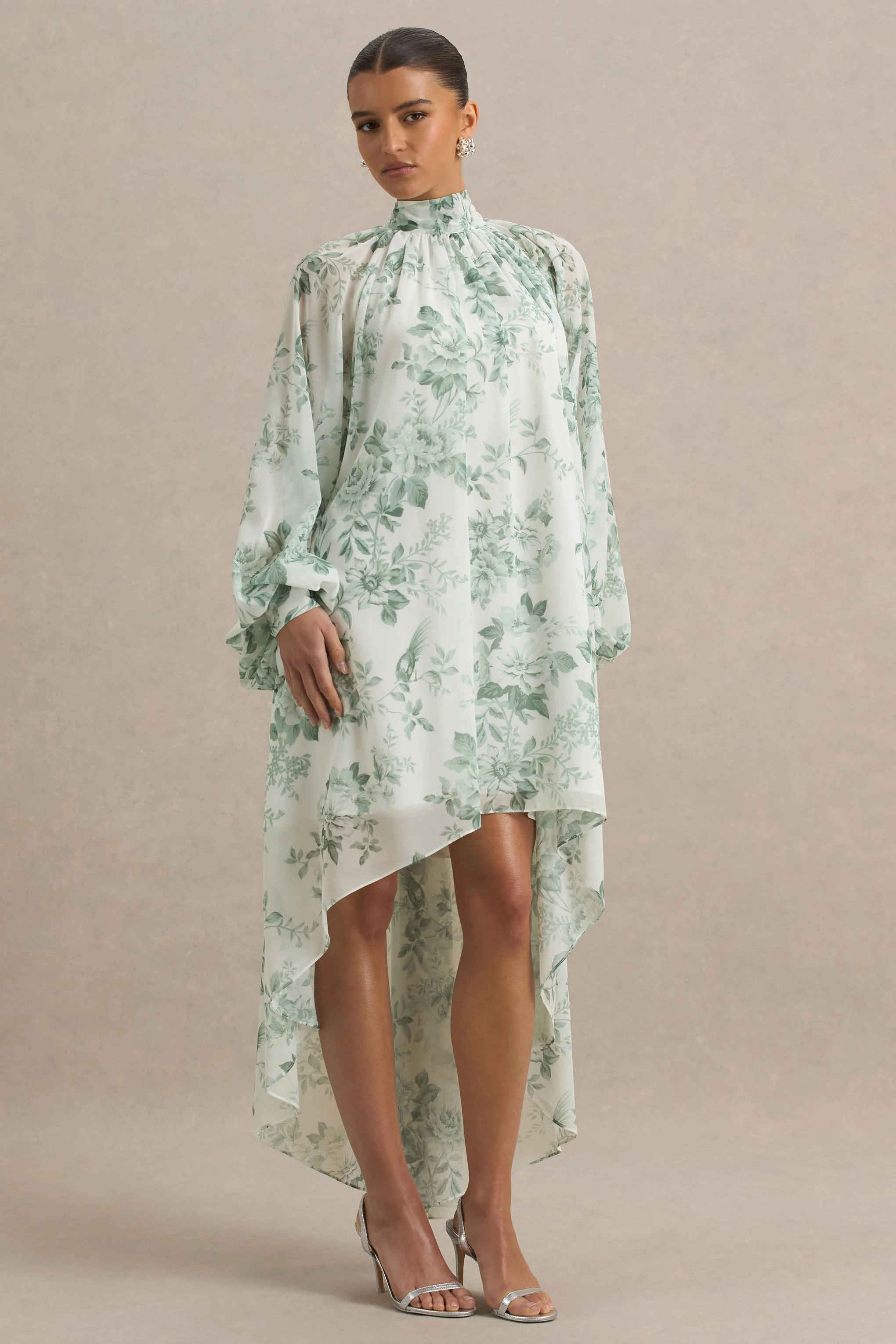 Delphia | Green Floral Print High-Neck Maxi Dress - Image 3