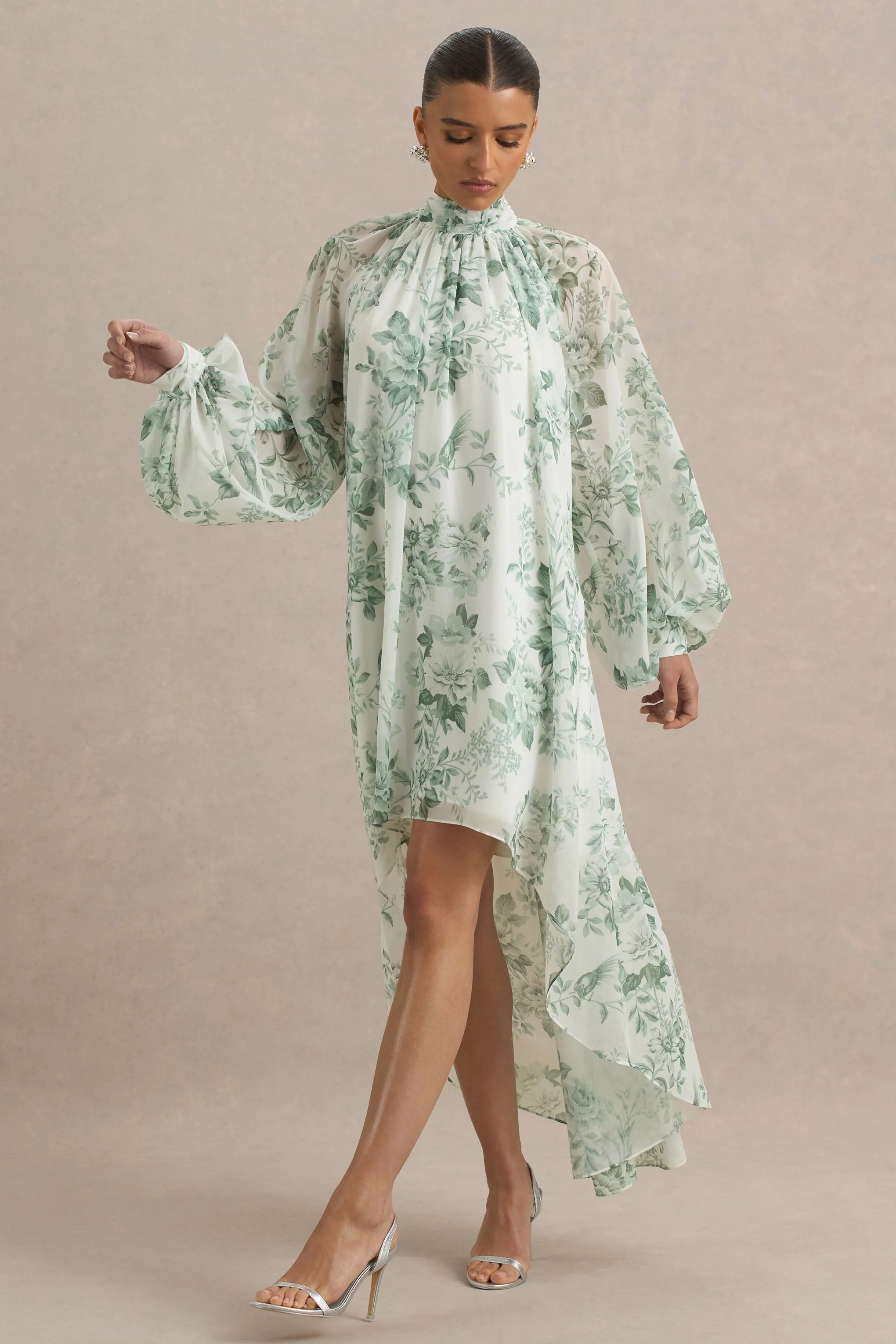 Delphia | Green Floral Print High-Neck Maxi Dress - Image 5