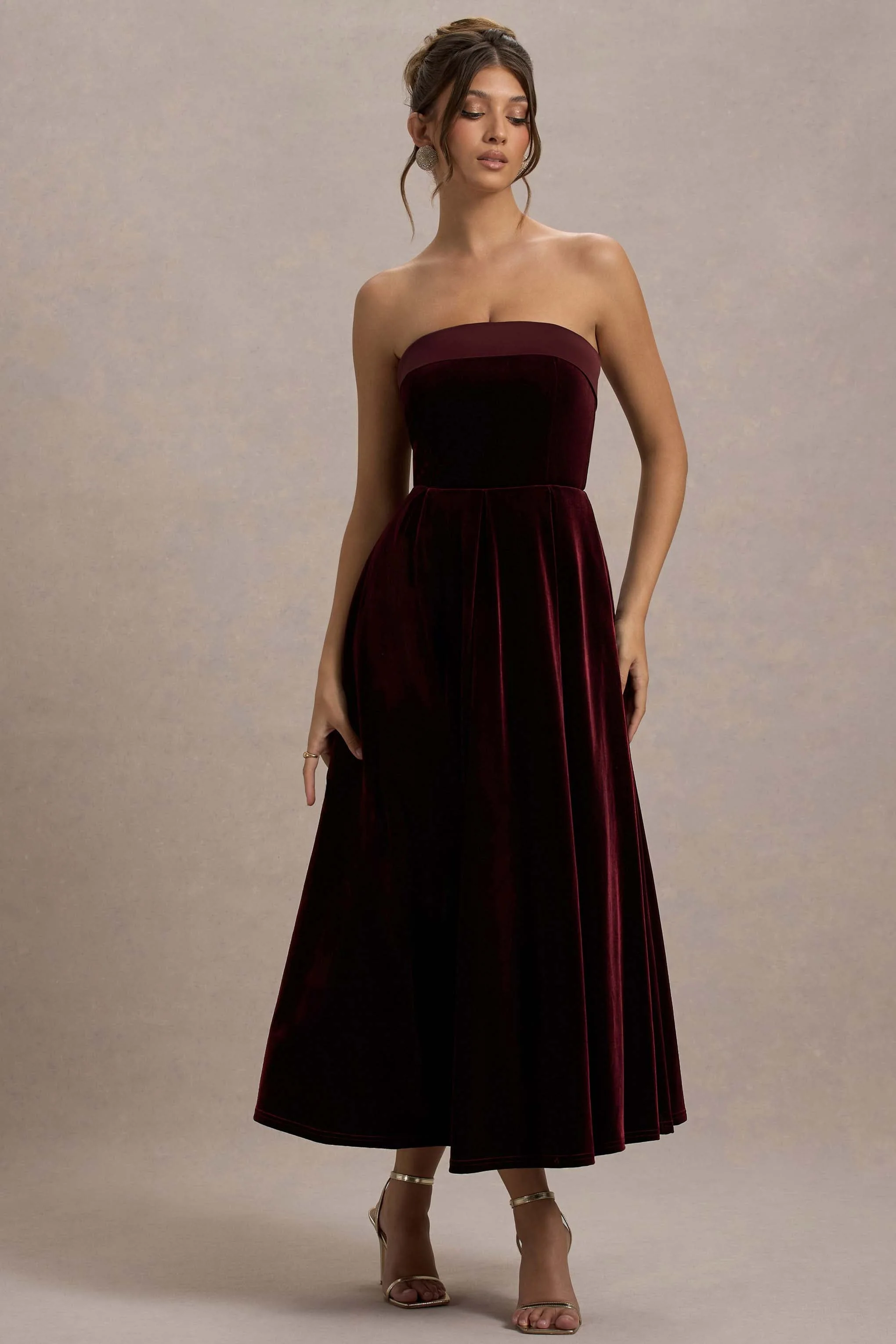 Delray | Port Velvet Bandeau Midi Dress - Image 5