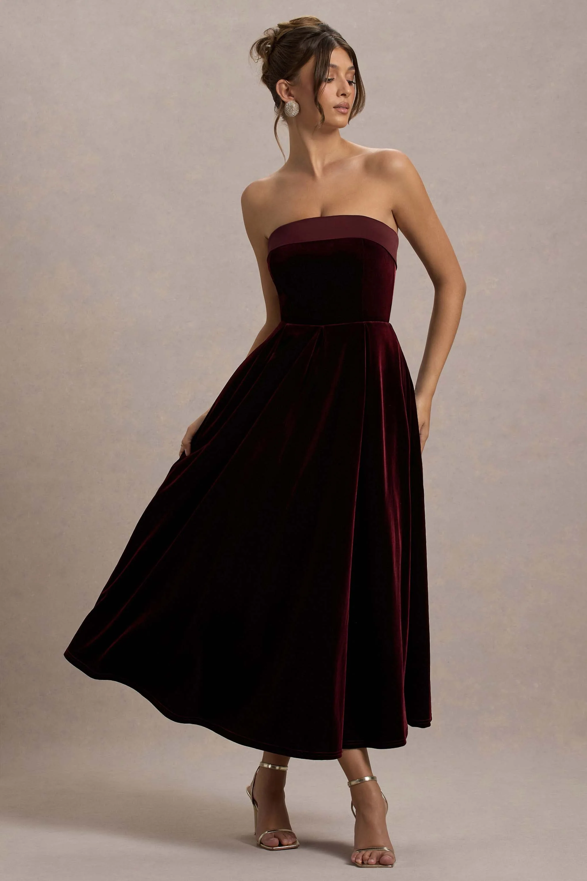 Delray | Port Velvet Bandeau Midi Dress - Image 6