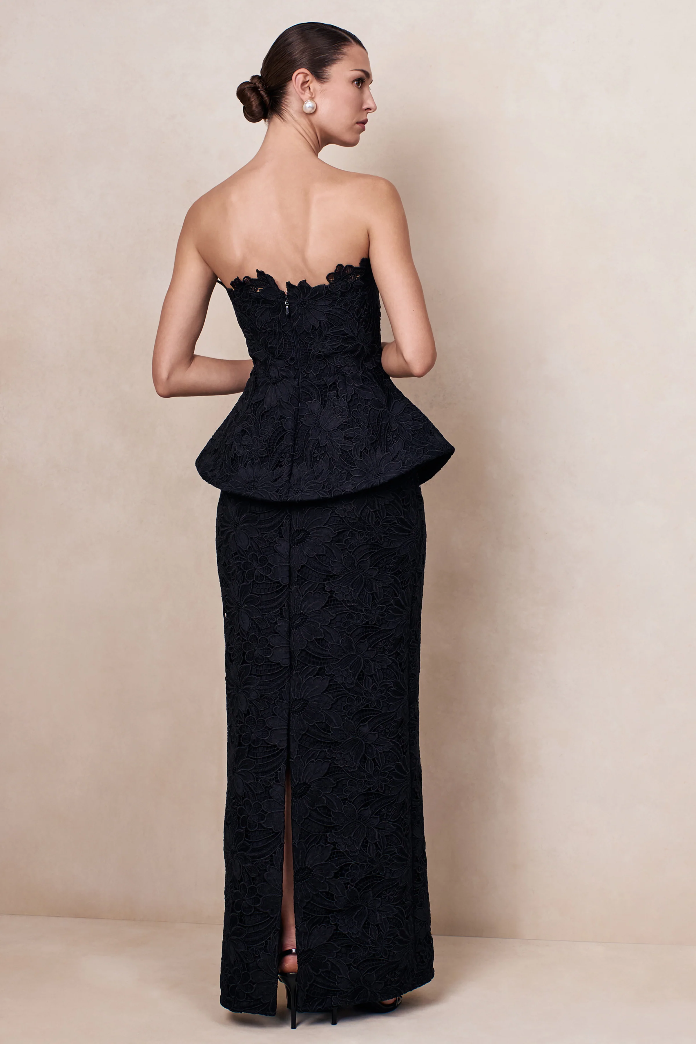 Delvine | Black Lace Bandeau Corset Maxi Dress - Image 4