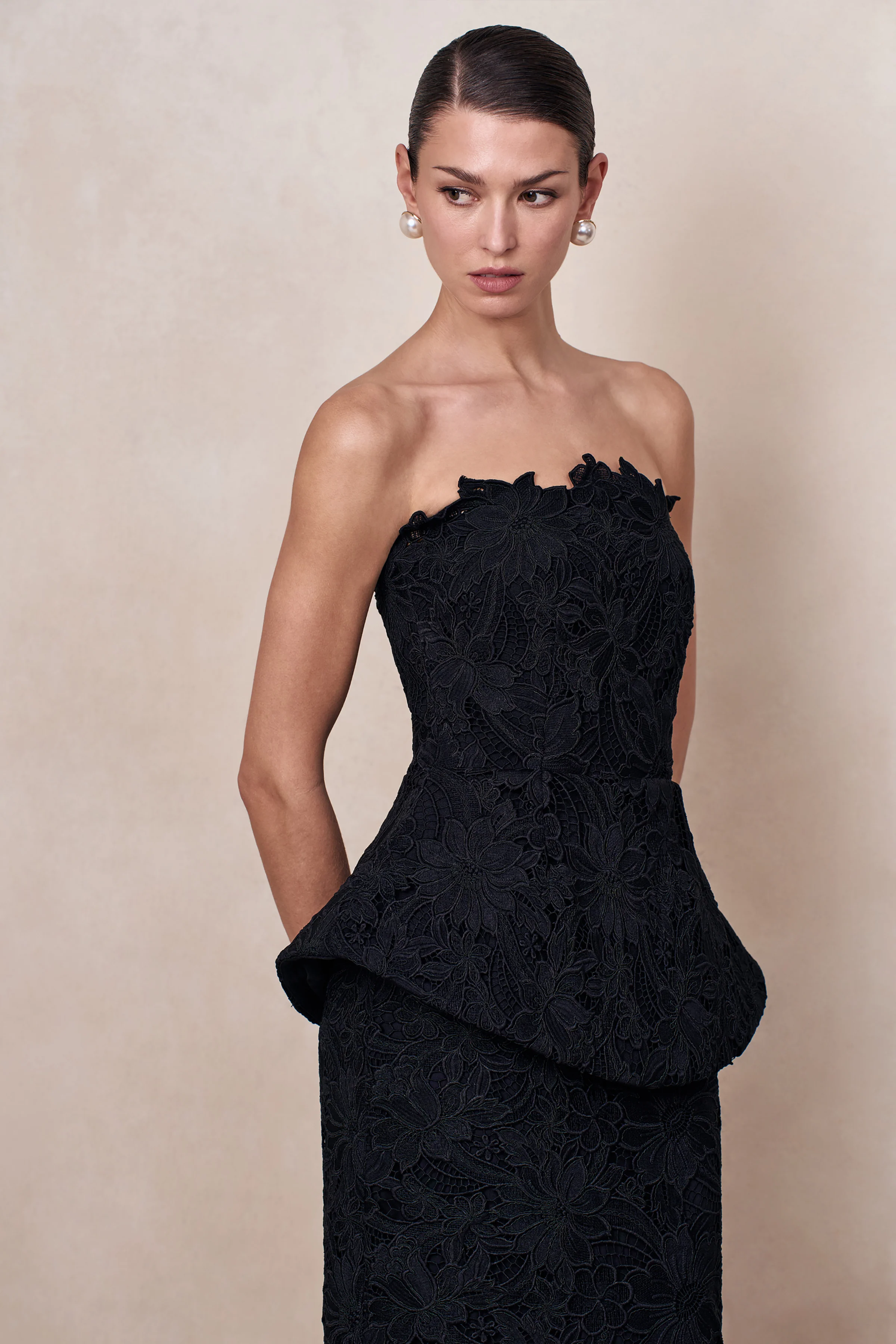 Delvine | Black Lace Bandeau Corset Maxi Dress - Image 5