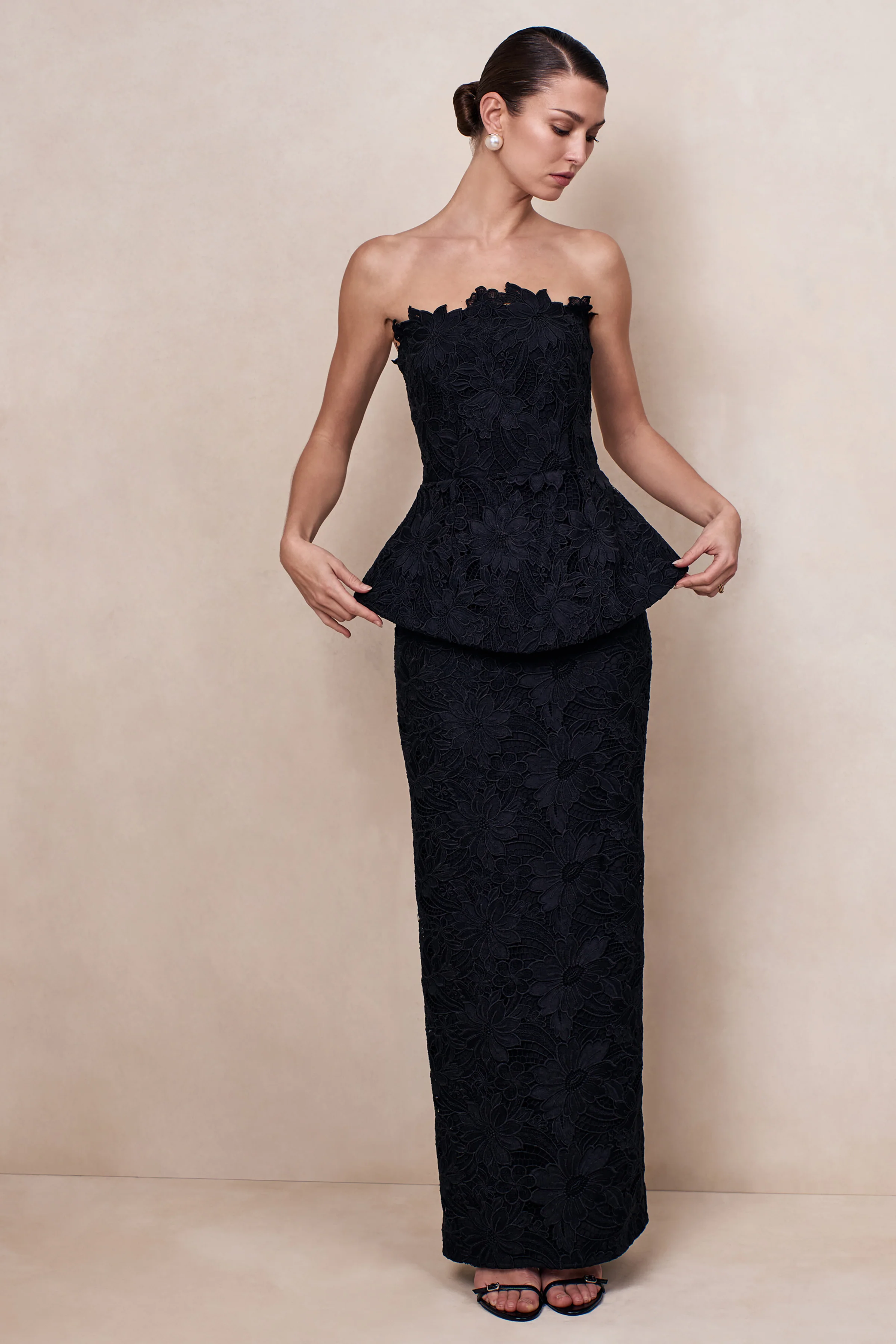Delvine | Black Lace Bandeau Corset Maxi Dress - Image 6