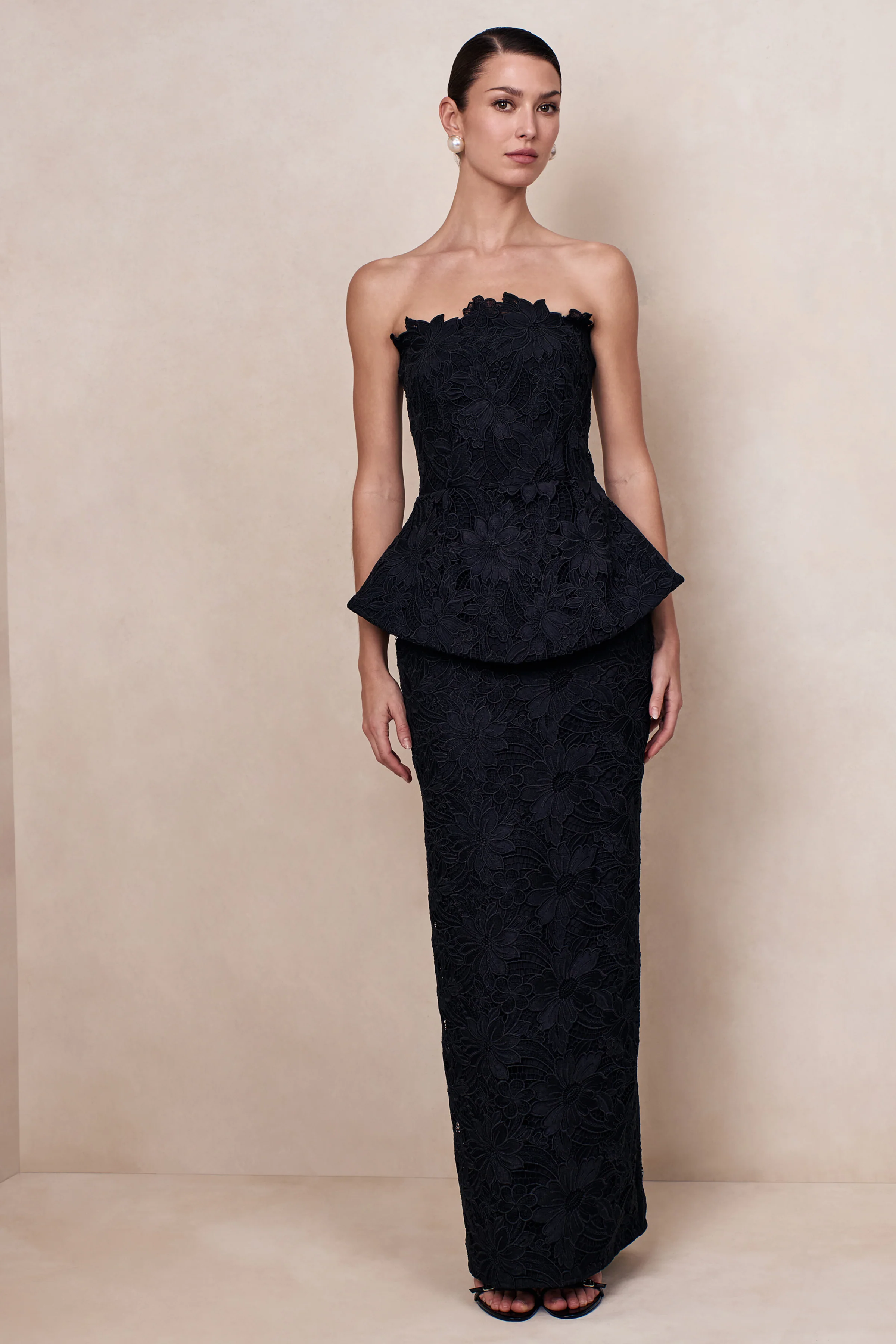 Delvine | Black Lace Bandeau Corset Maxi Dress - Image 7