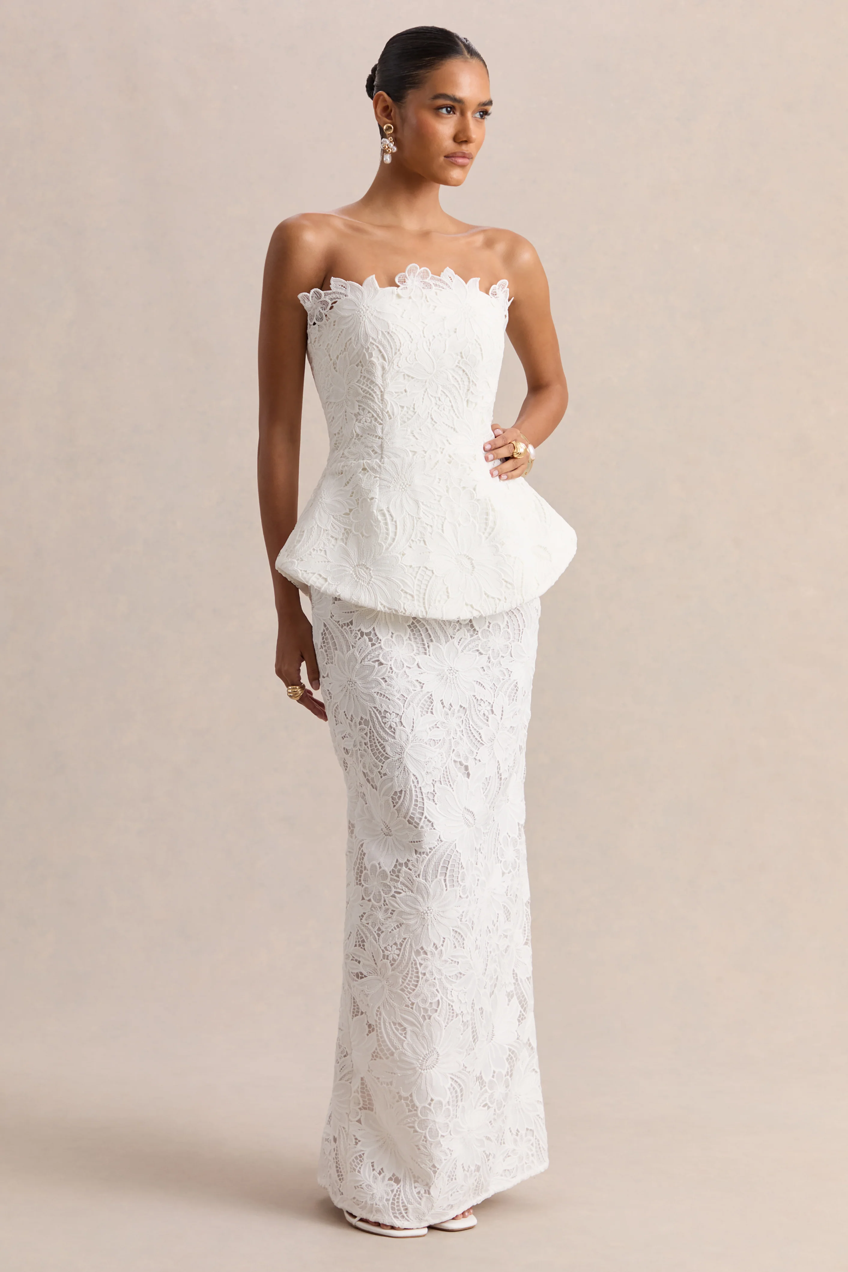 Delvine | White Lace Bandeau Corset Maxi Dress - Image 4
