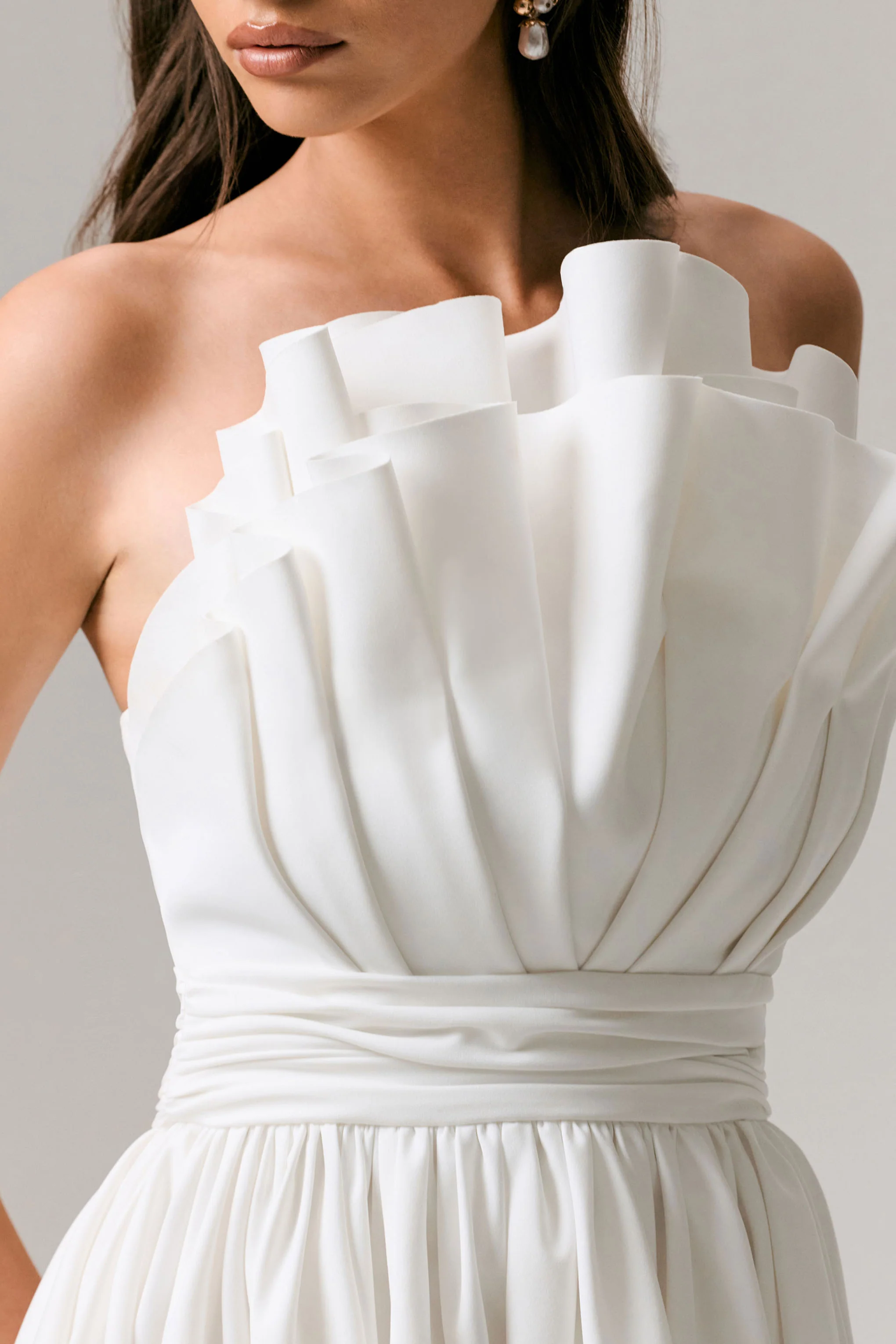 Distinguished | White Asymmetric Ruffled Mini Dress - Image 7