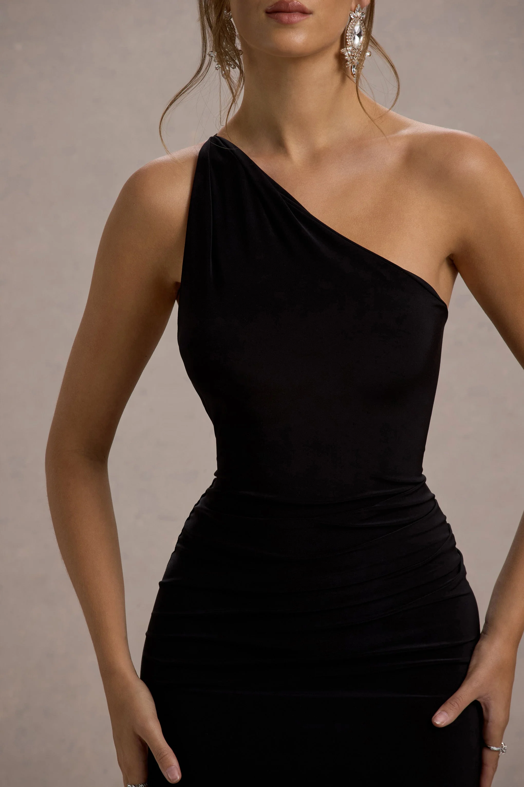 Dressing Up | Black One Shoulder Maxi Dress With Open Back Detail - Image 3