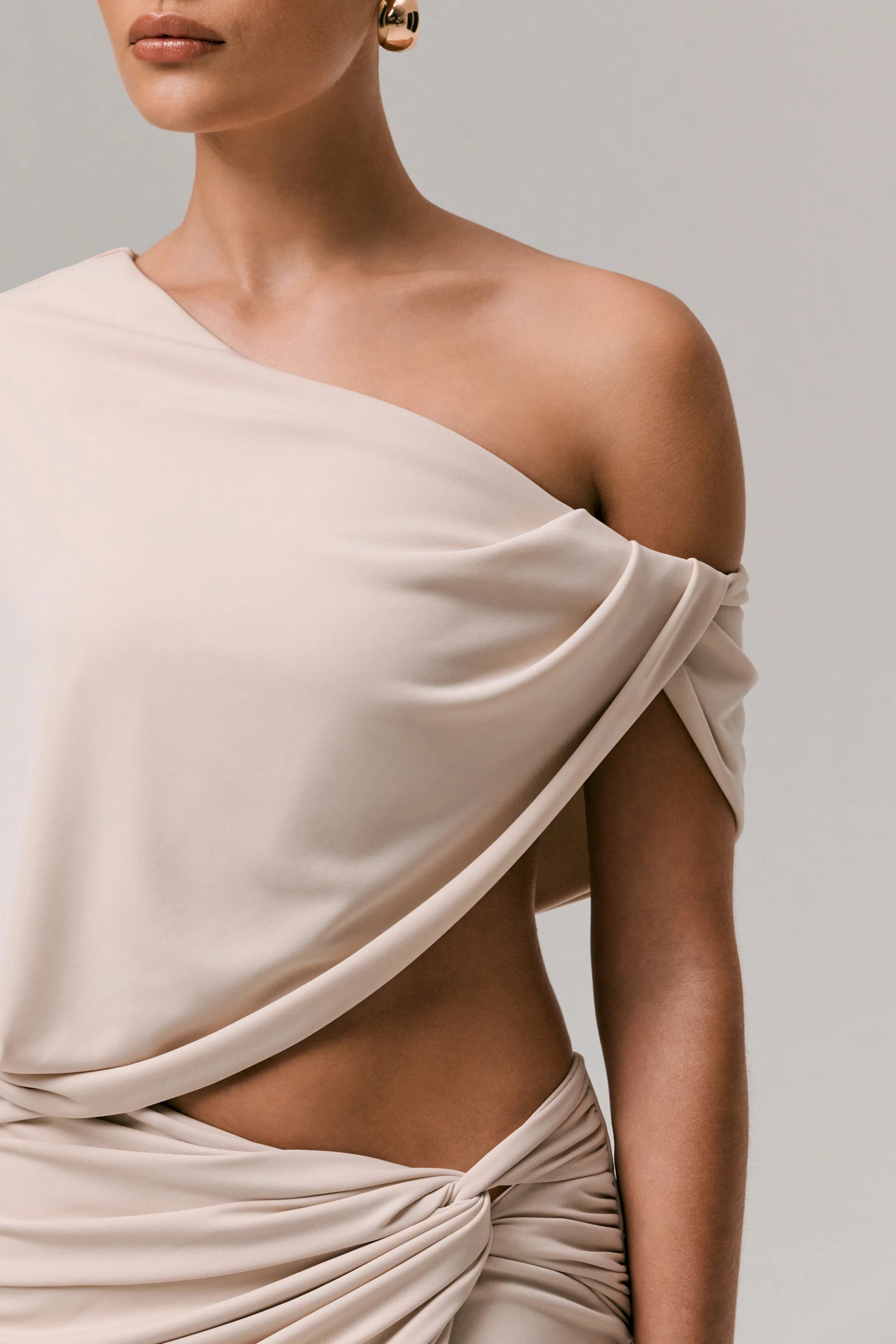 Dua | Stone Asymmetric One-Sleeve Draped Top - Image 5