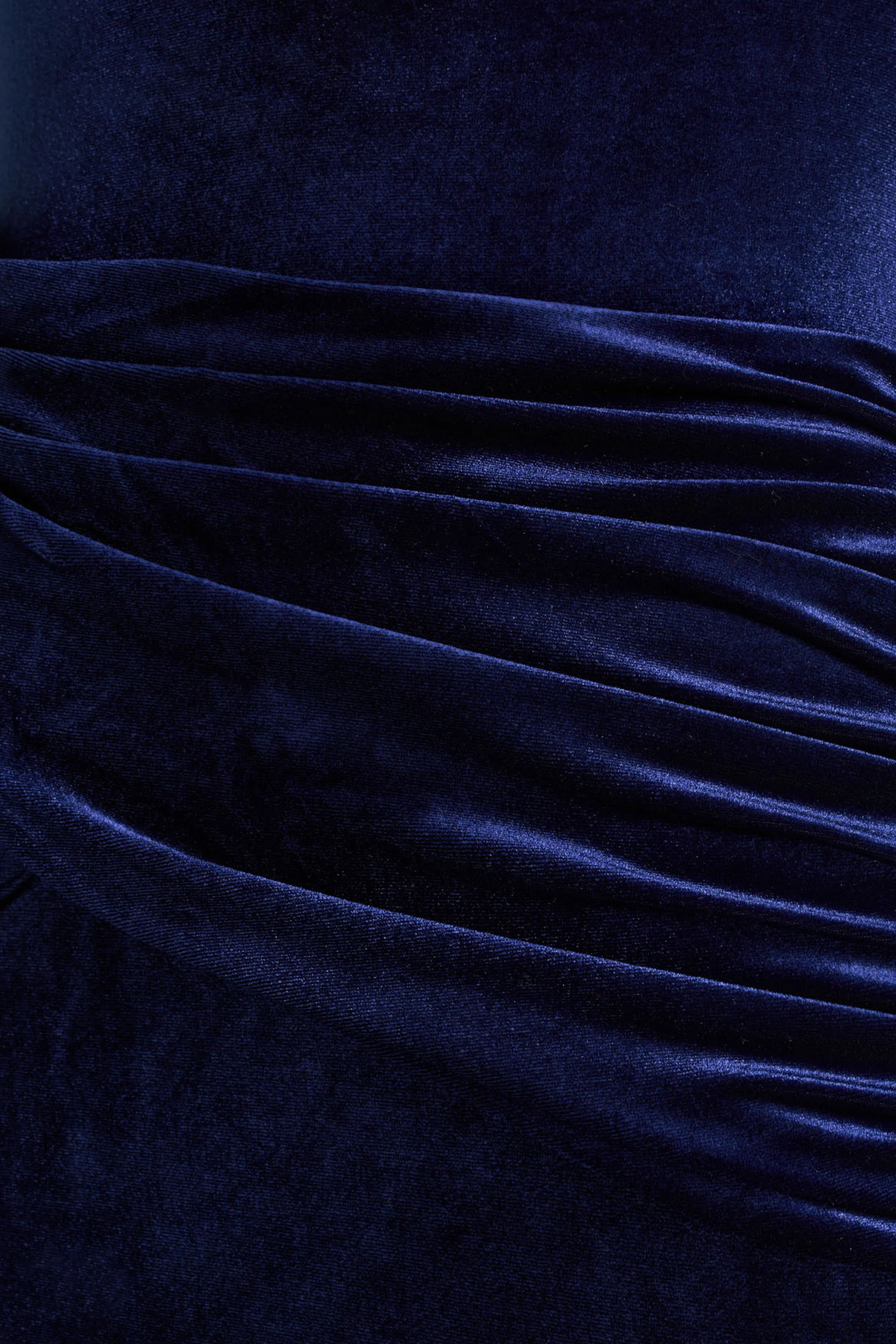Eirene | Blue Velvet Asymmetric-Neck Midi Dress - Image 7