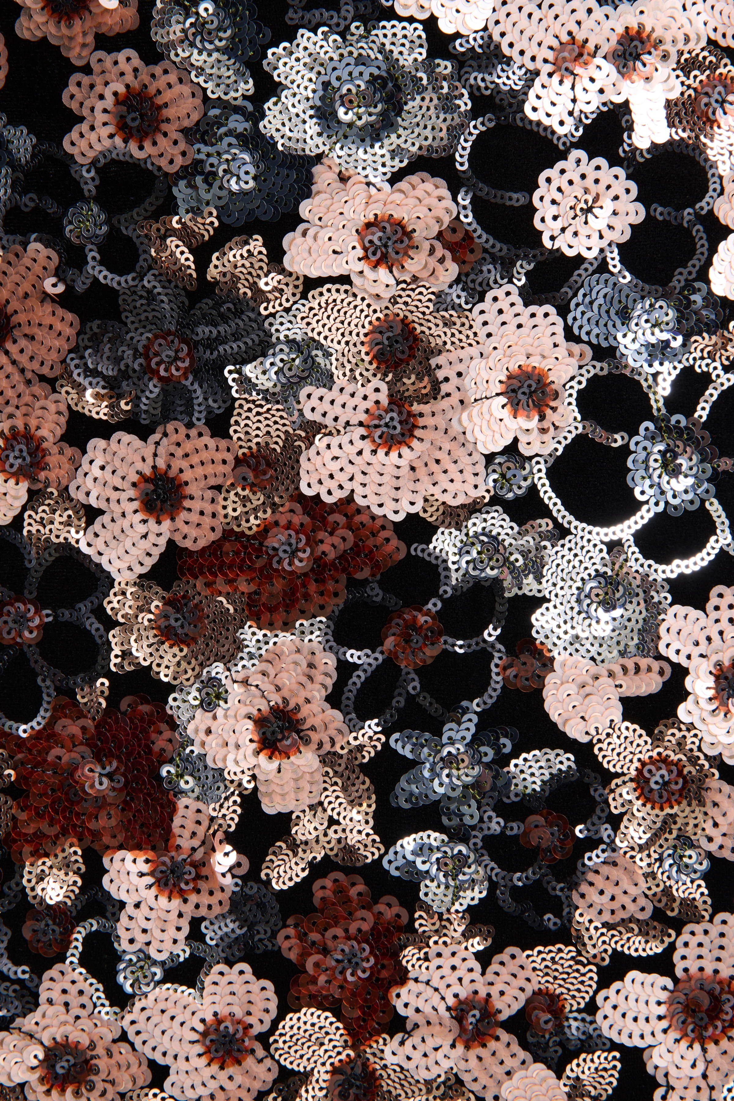 Electric | Black Velvet & Embellished Sequin Floral Asymmetric-Neck Maxi Dress - Image 7