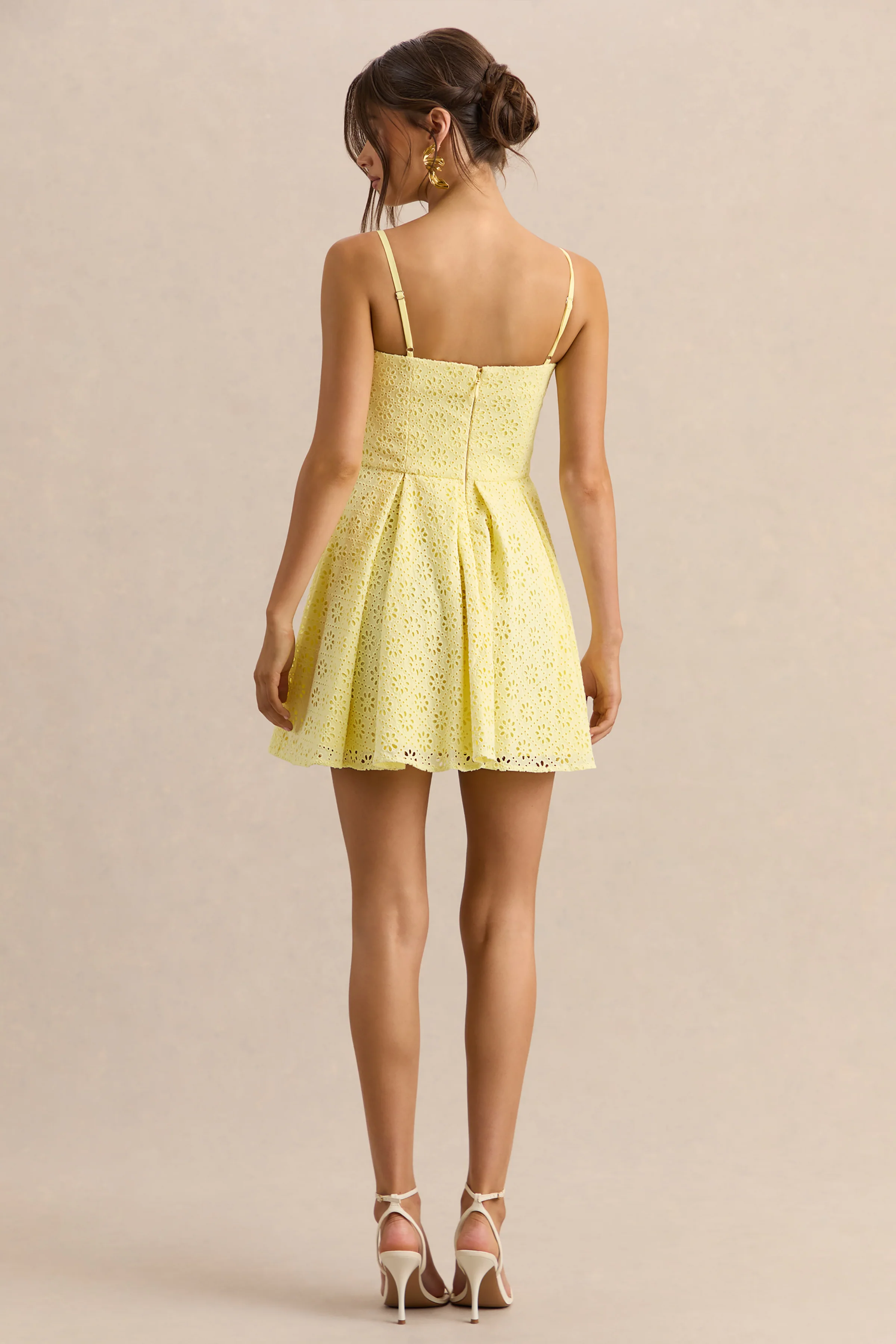 Elina | Lemon Square-Neck Mini Dress With Bow Detail - Image 2