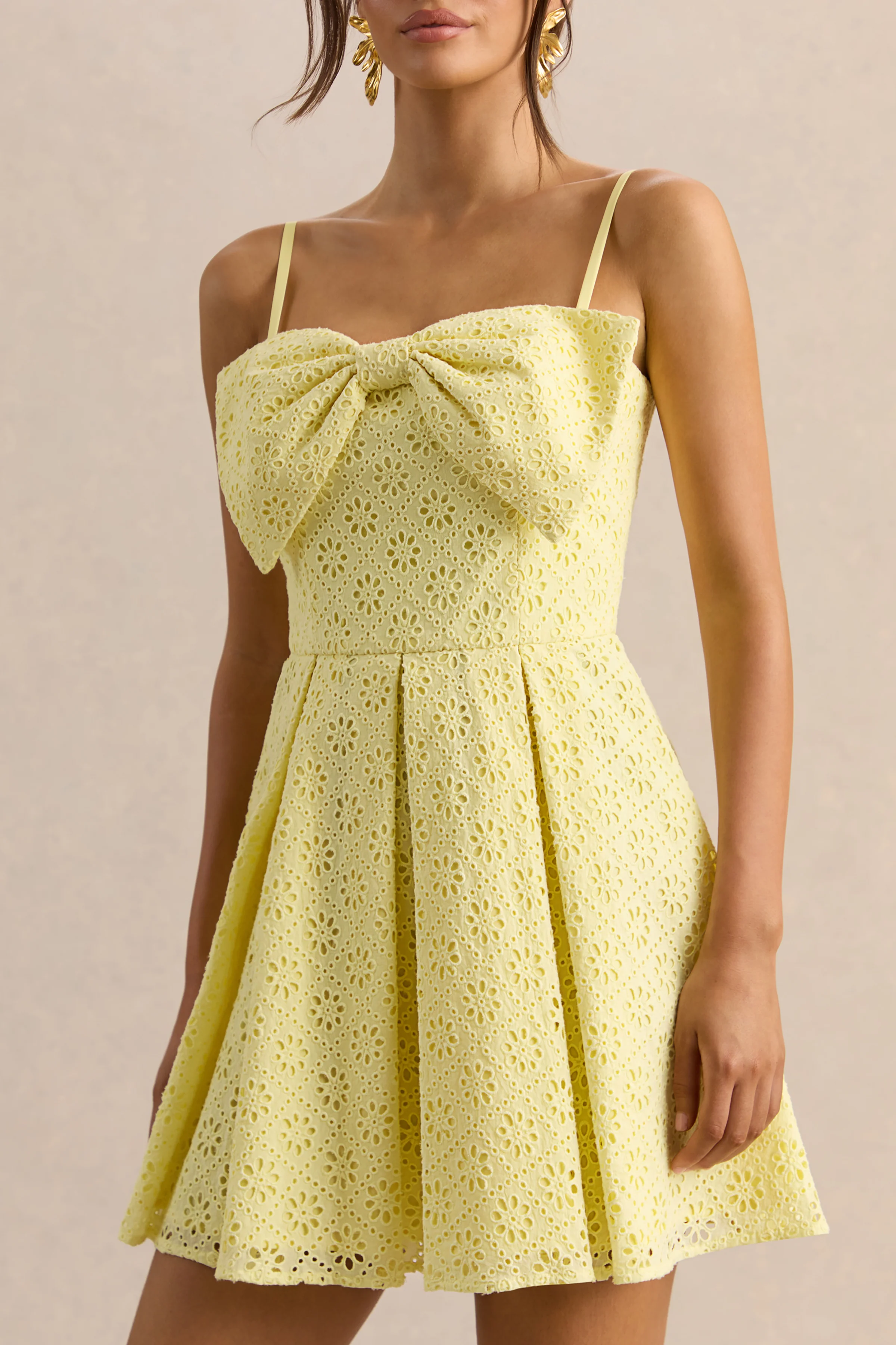 Elina | Lemon Square-Neck Mini Dress With Bow Detail - Image 5