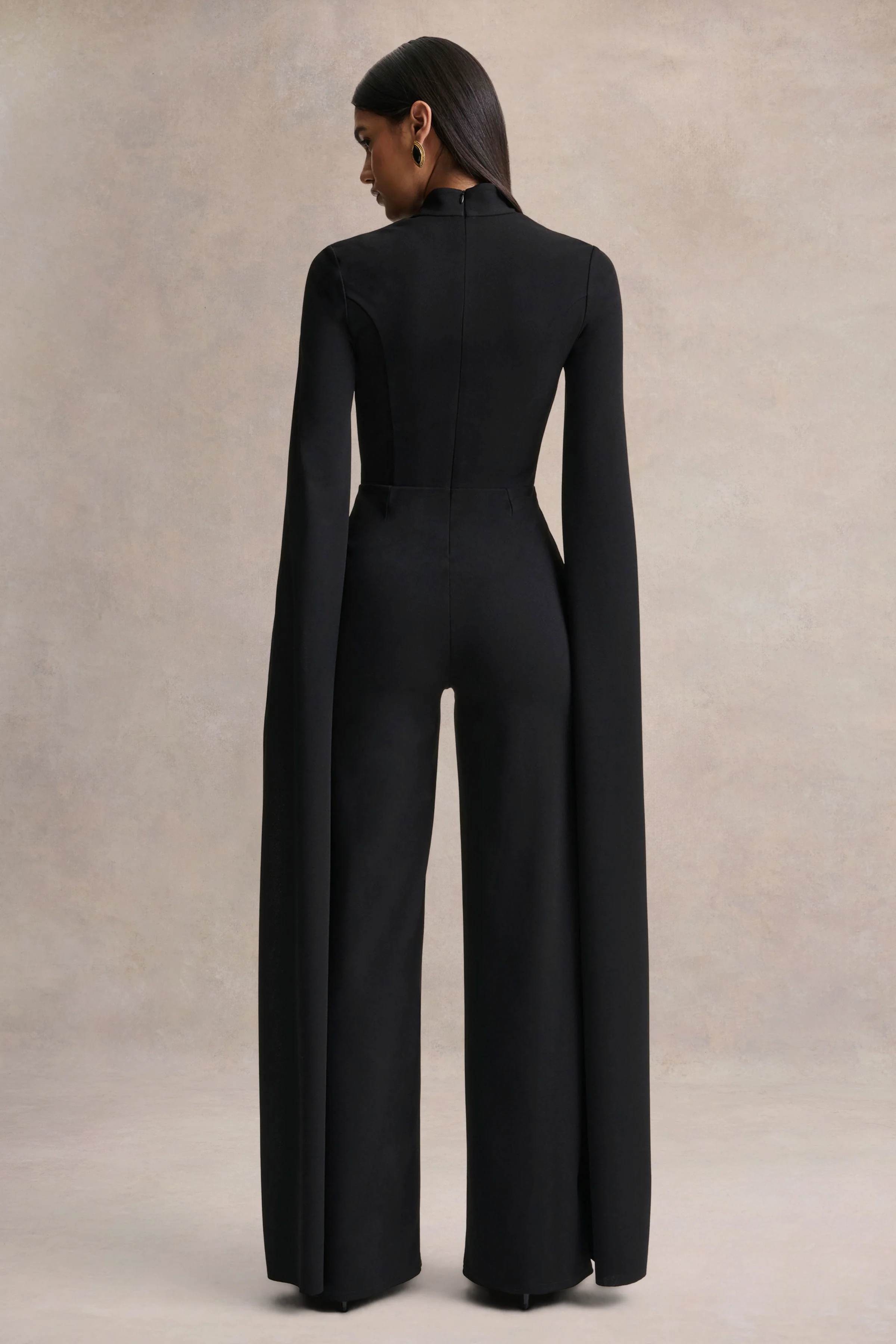 Elisabetta | Black Square-Neck Jumpsuit With Cape-Sleeves - Image 2
