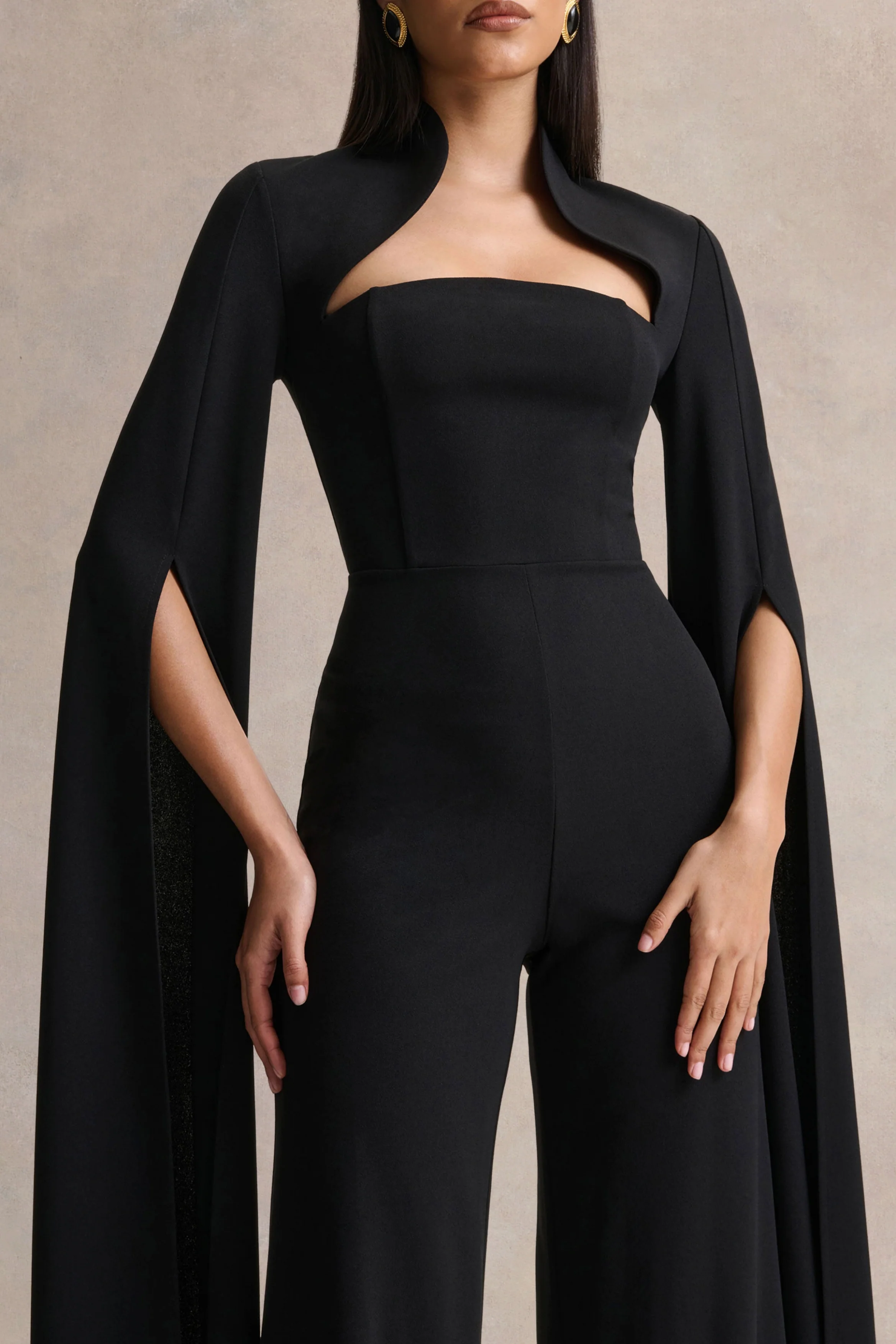 Elisabetta | Black Square-Neck Jumpsuit With Cape-Sleeves - Image 3