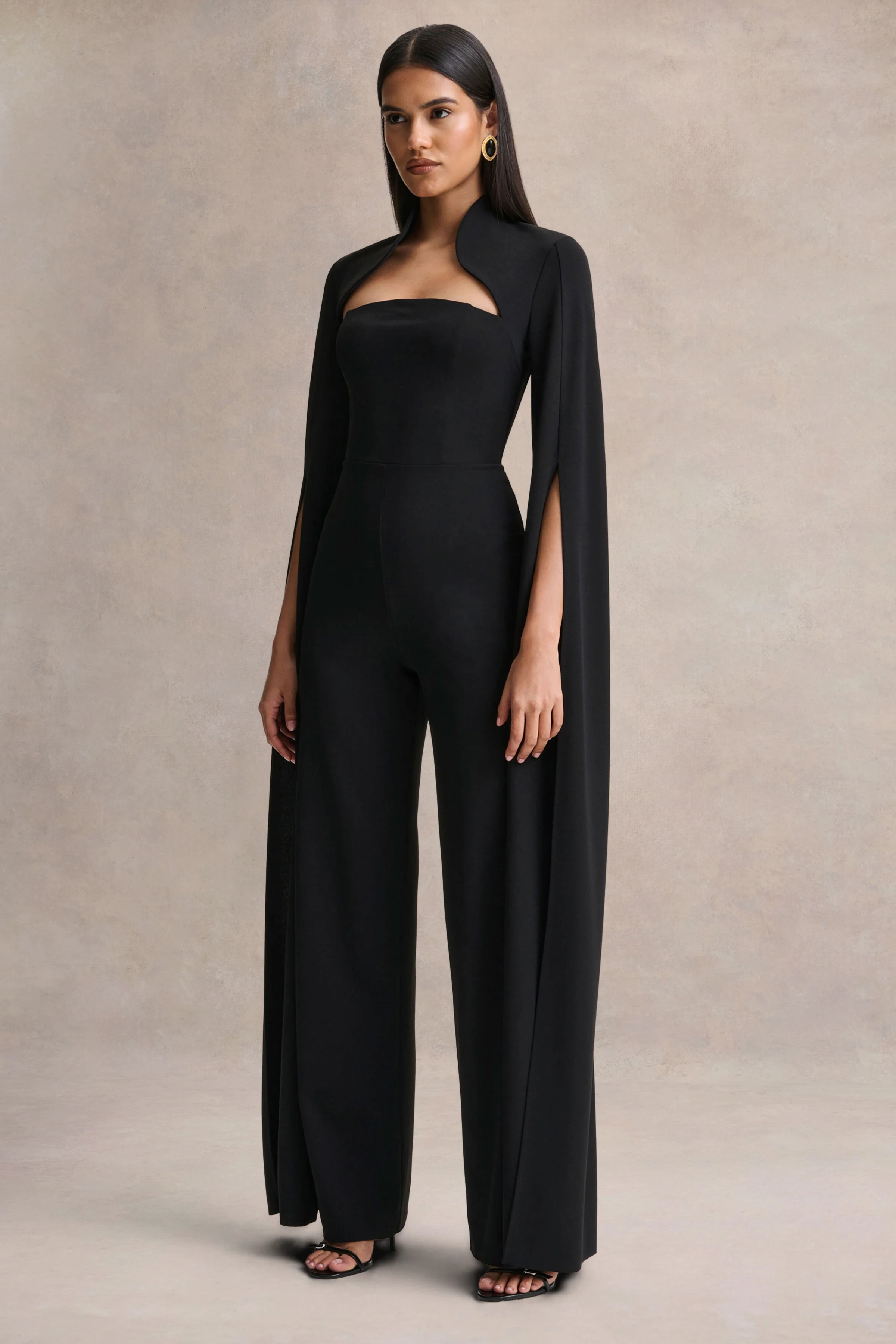 Elisabetta | Black Square-Neck Jumpsuit With Cape-Sleeves - Image 4