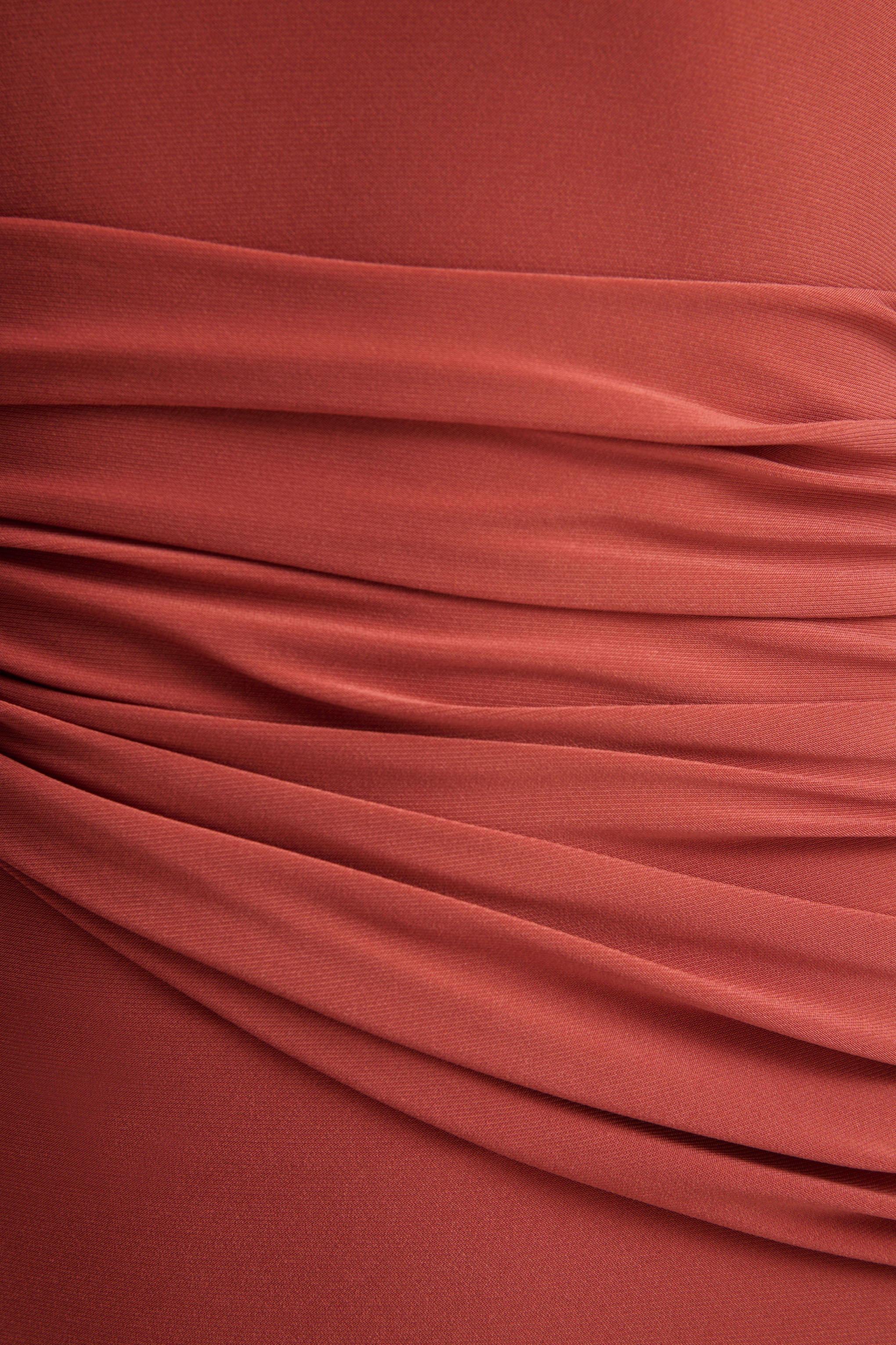 Elliora | Rust Asymmetric-Neck Midi Dress - Image 7
