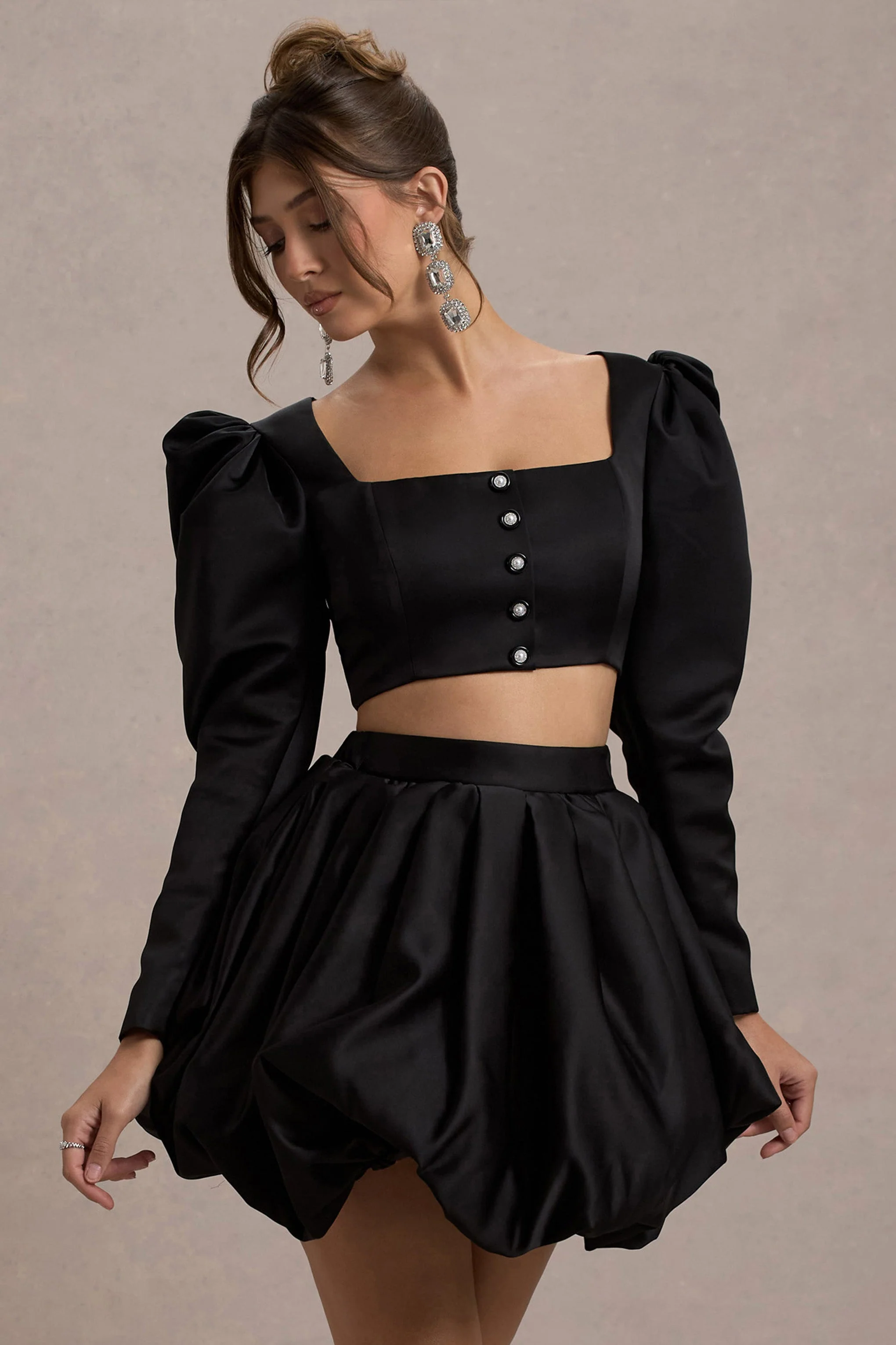 Eloisa | Black Satin Puff-Sleeve Cropped Jacket - Image 5