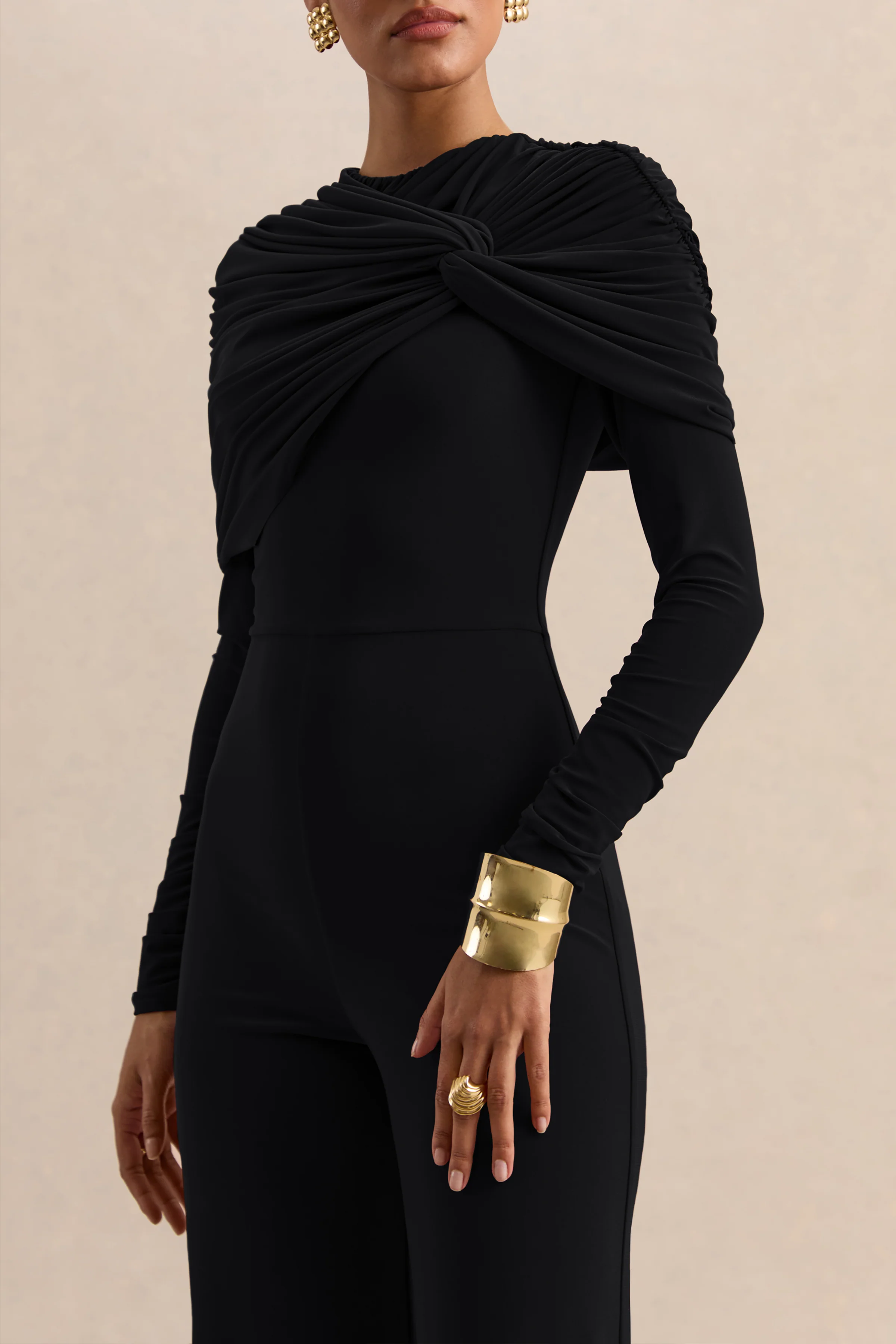 Eloura | Black High-Neck Jumpsuit With Twist-Gathered Detail - Image 5
