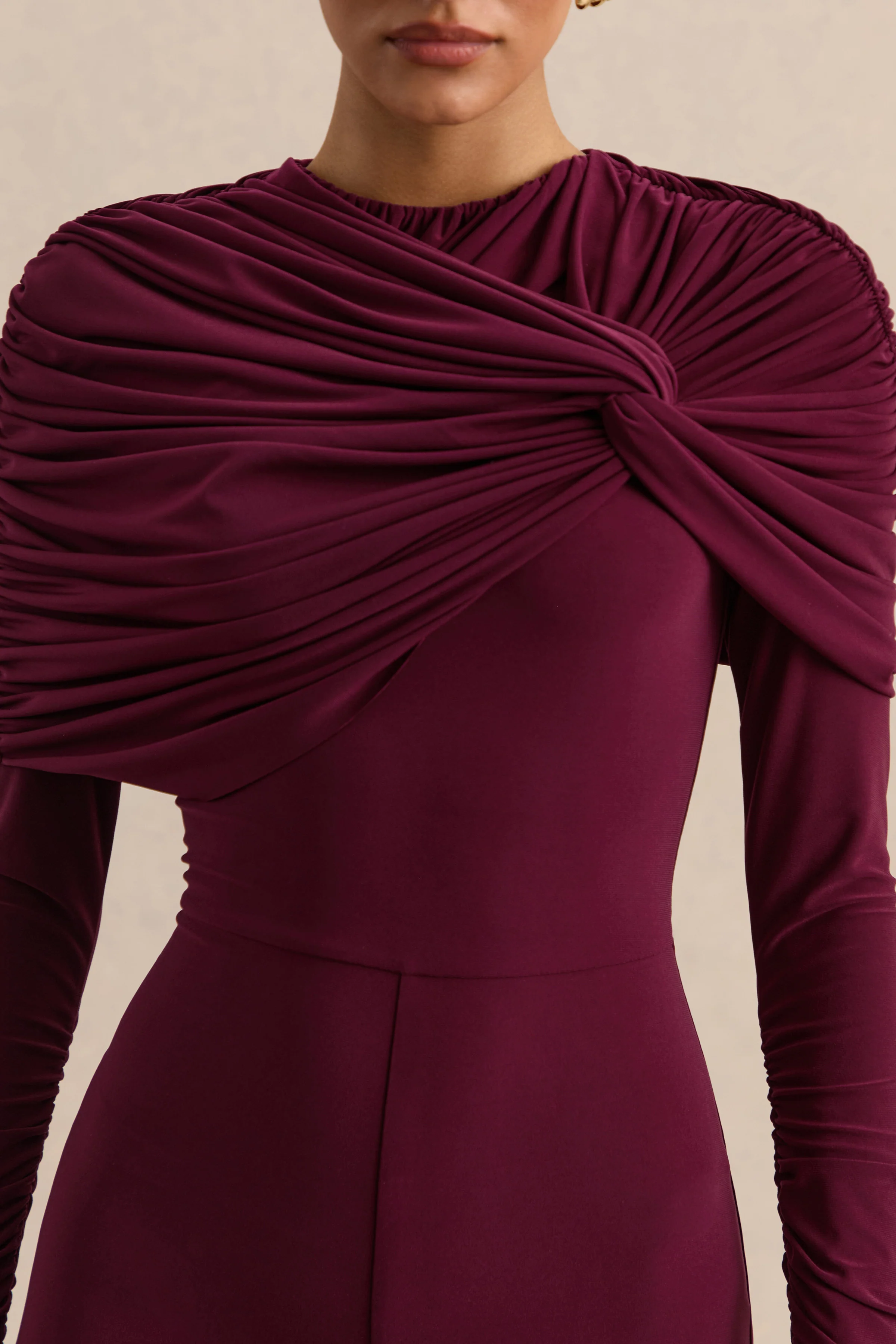 Eloura | Burgundy High-Neck Jumpsuit With Twist-Gathered Detail - Image 7