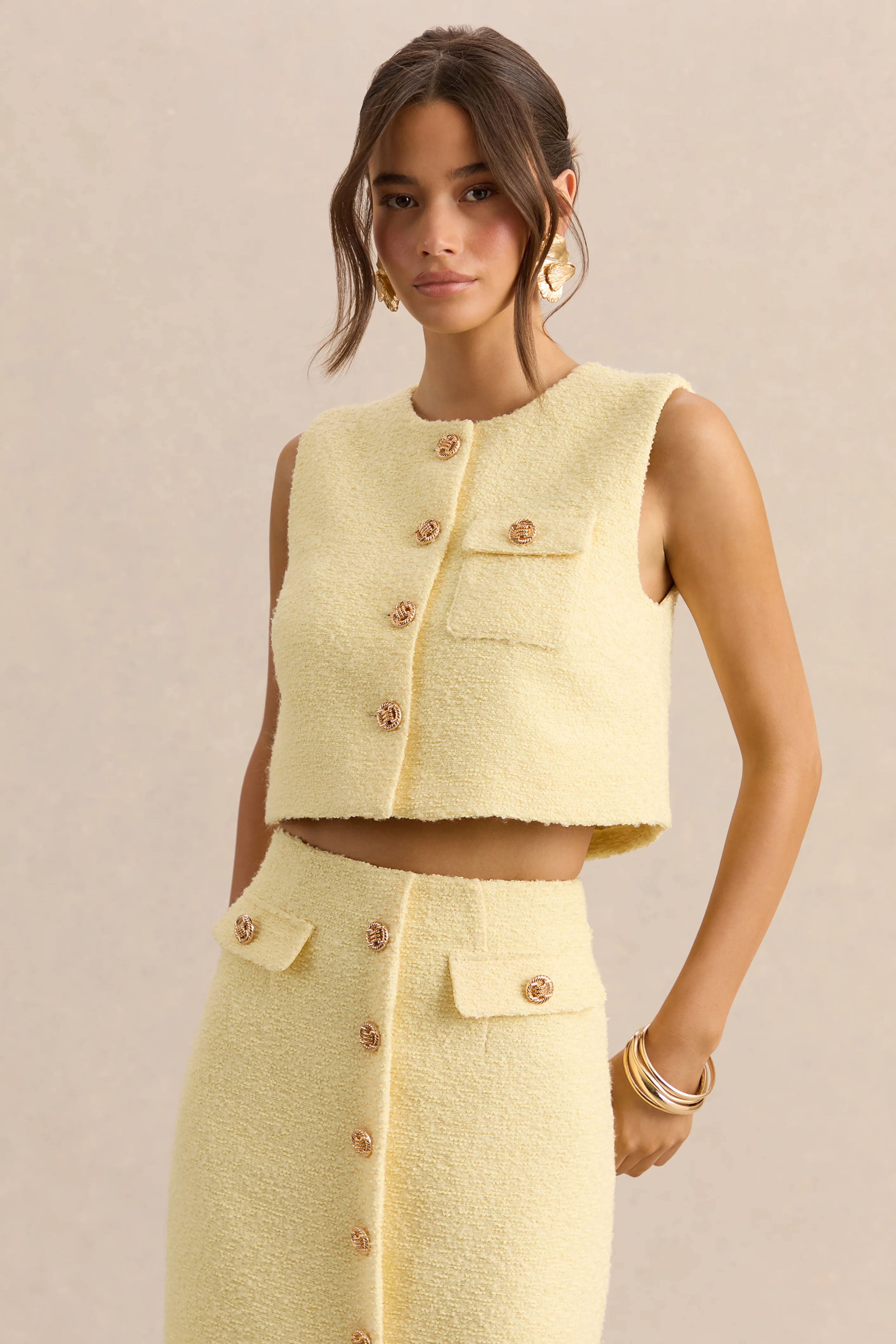 Emara | Lemon Round-Neck Top With Button-Detailing - Image 5