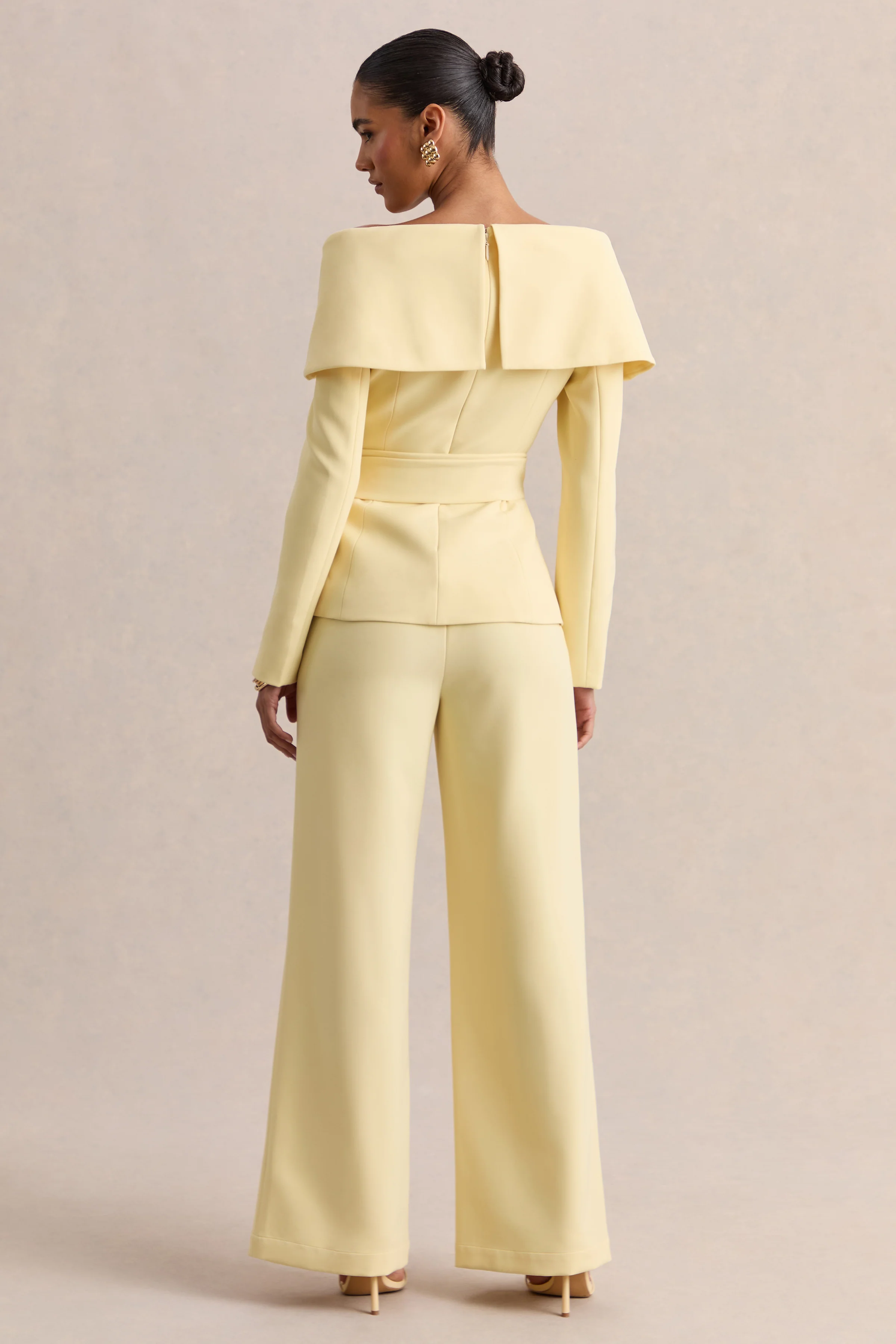 Empress | Lemon Bardot-Neck Tailored Top - Image 2
