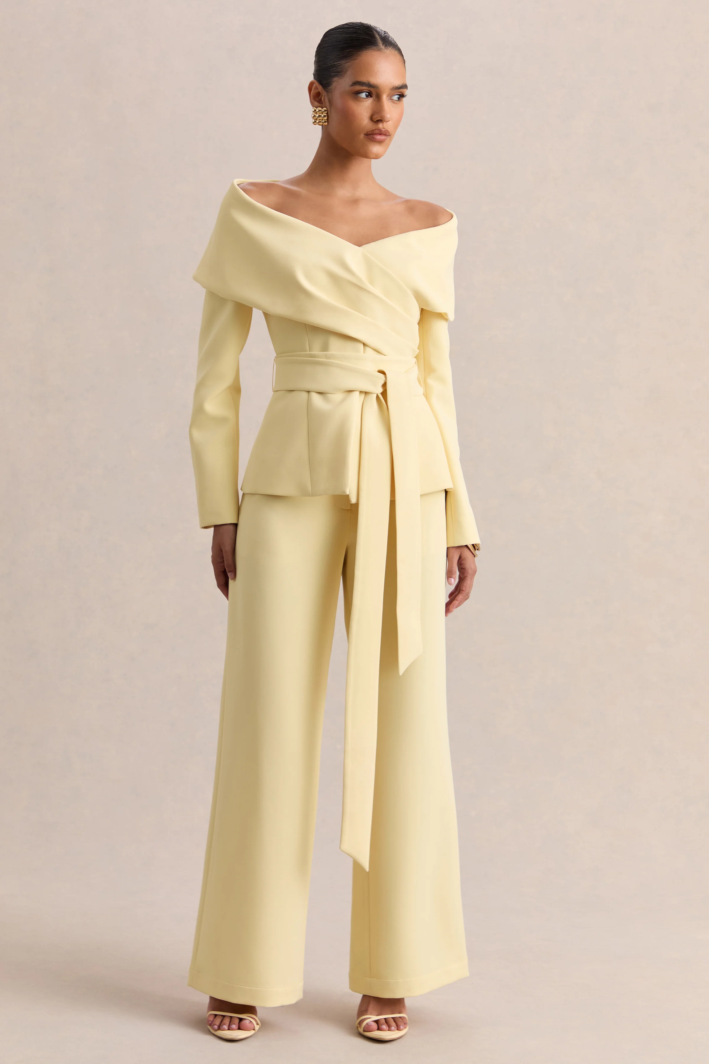 Empress | Lemon Bardot-Neck Tailored Top - Image 5