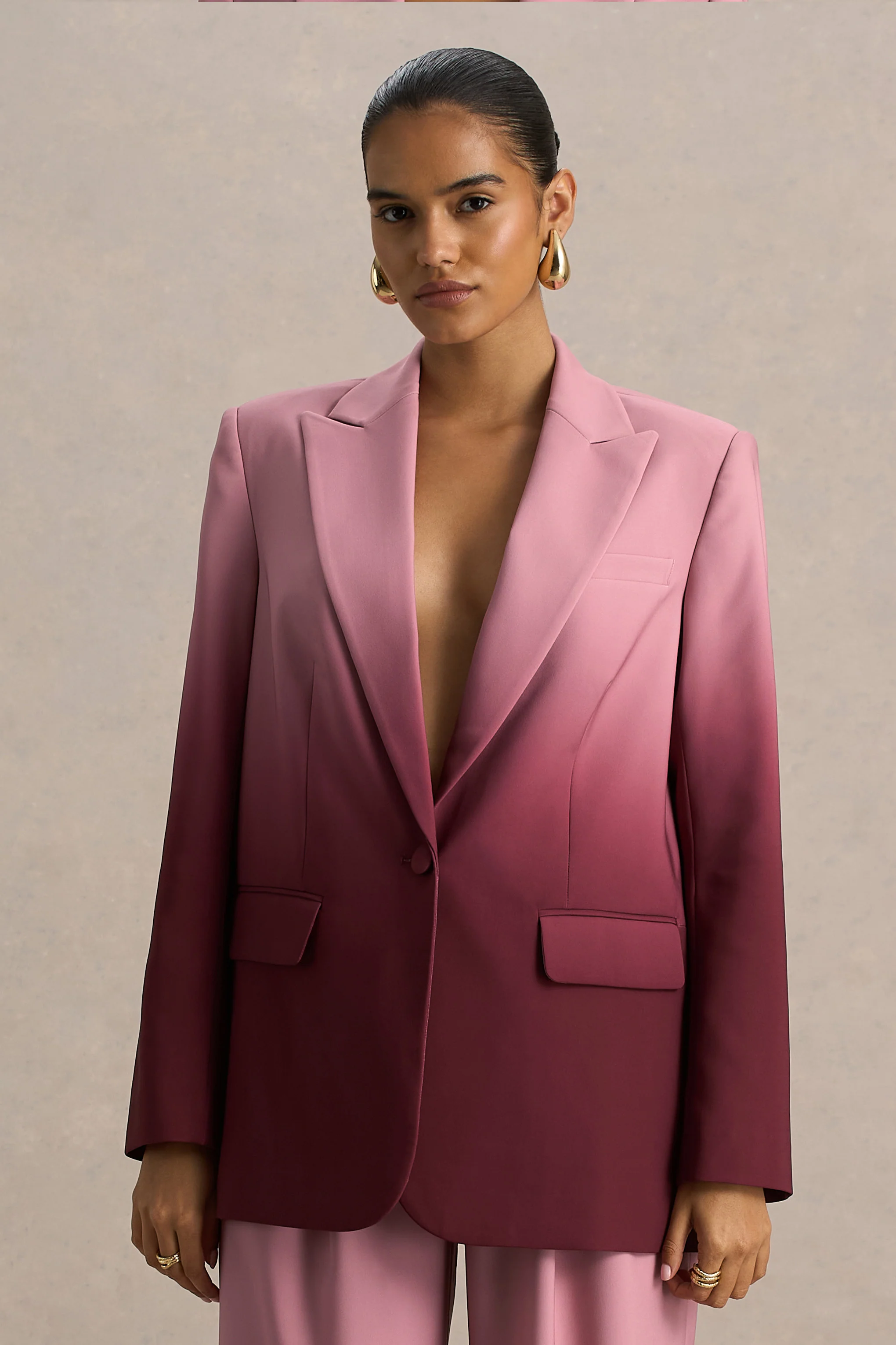 Enya | Cherry Ombre Plunge-Neck Satin Blazer - Image 3