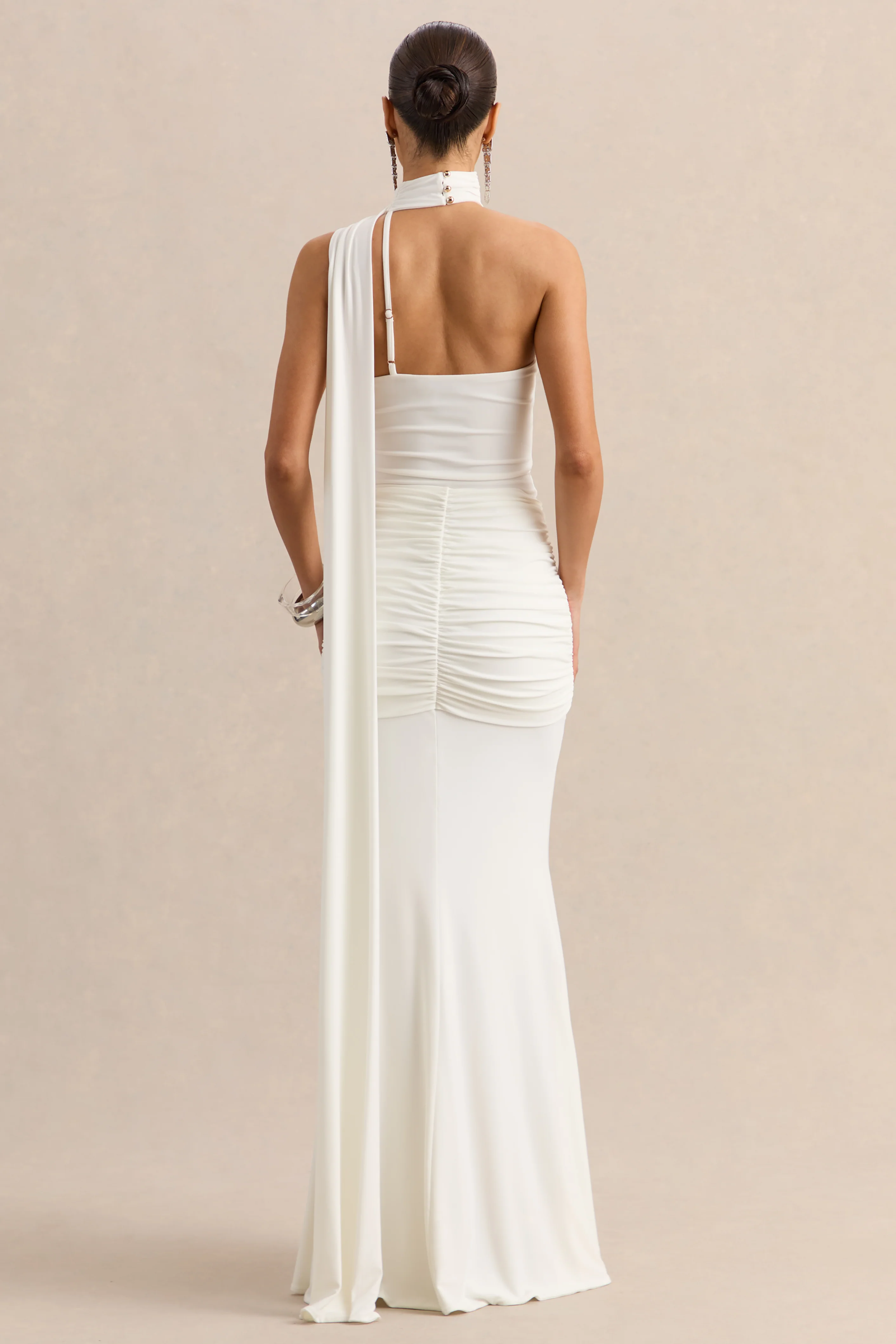 Eowyn | White Ruched Maxi Skirt With Front Split - Image 2
