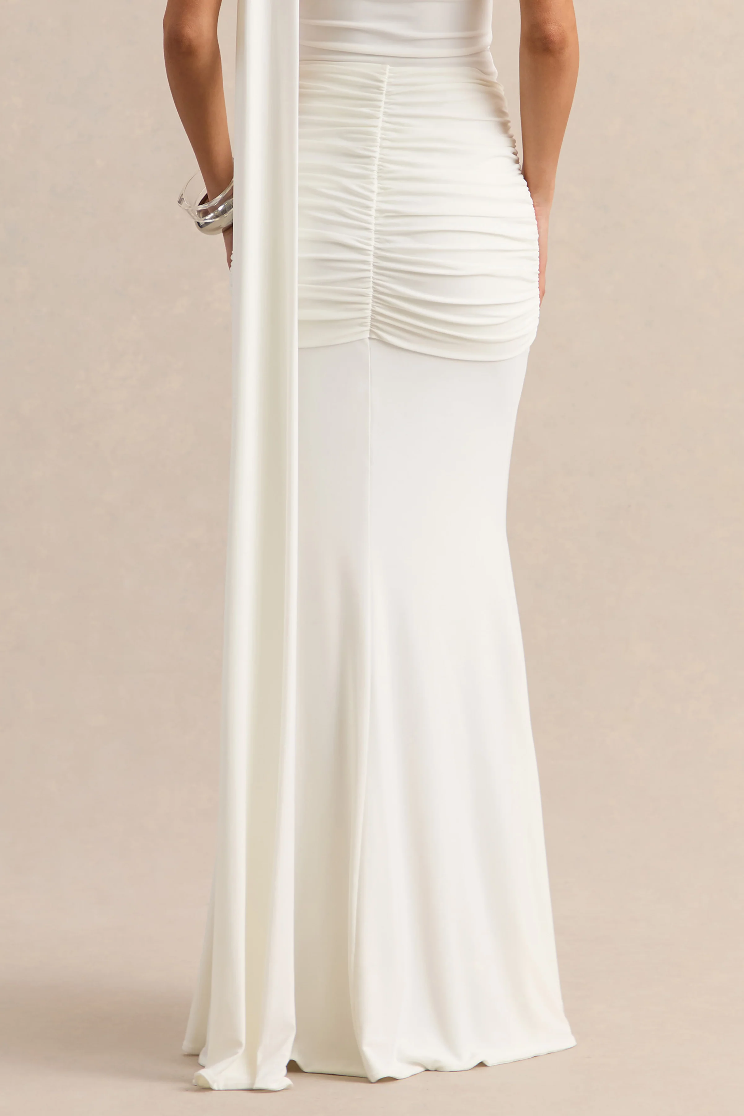 Eowyn | White Ruched Maxi Skirt With Front Split - Image 4