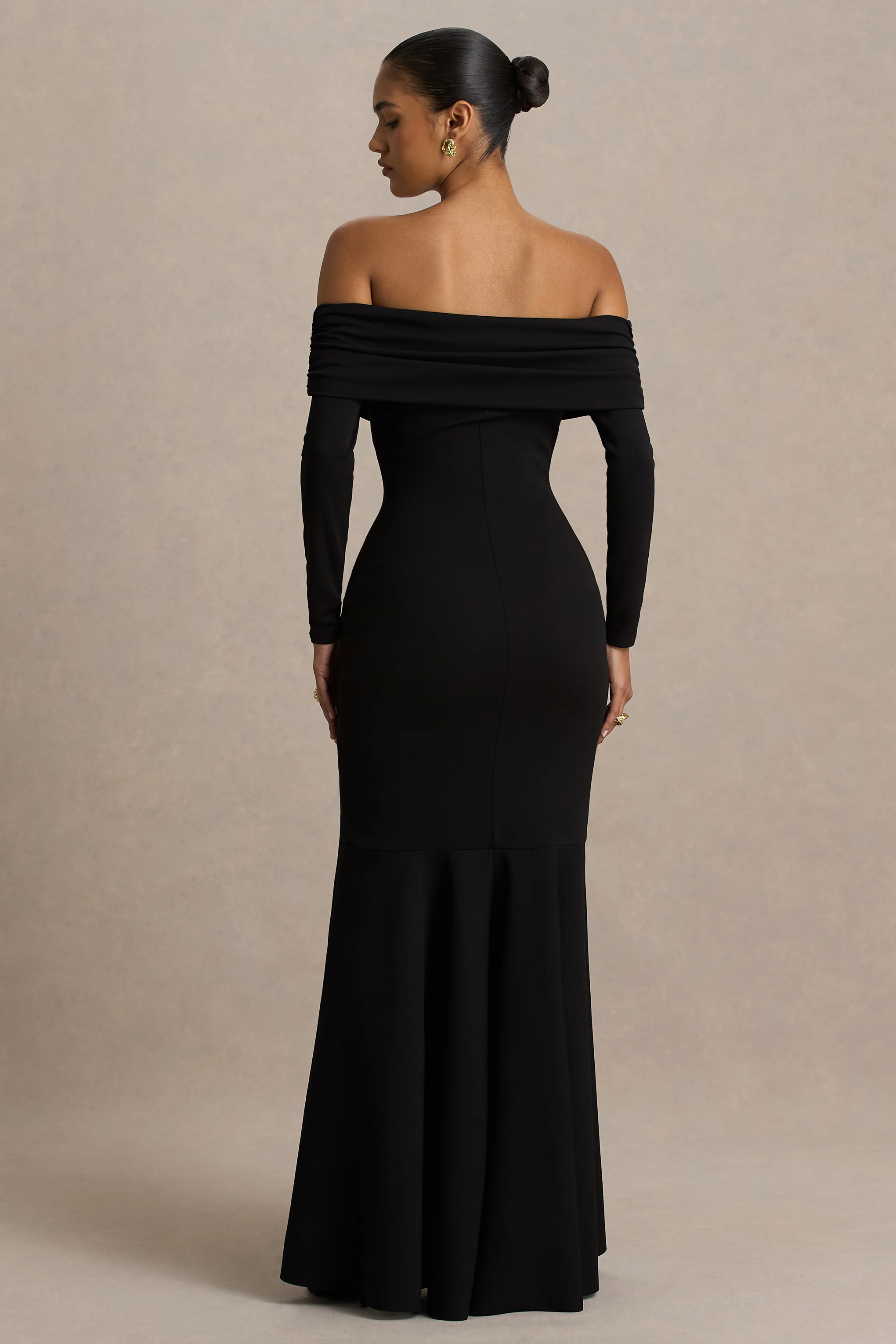 Everlasting | Black Bardot-Neck Maxi Dress With Pleated Detailing - Image 2