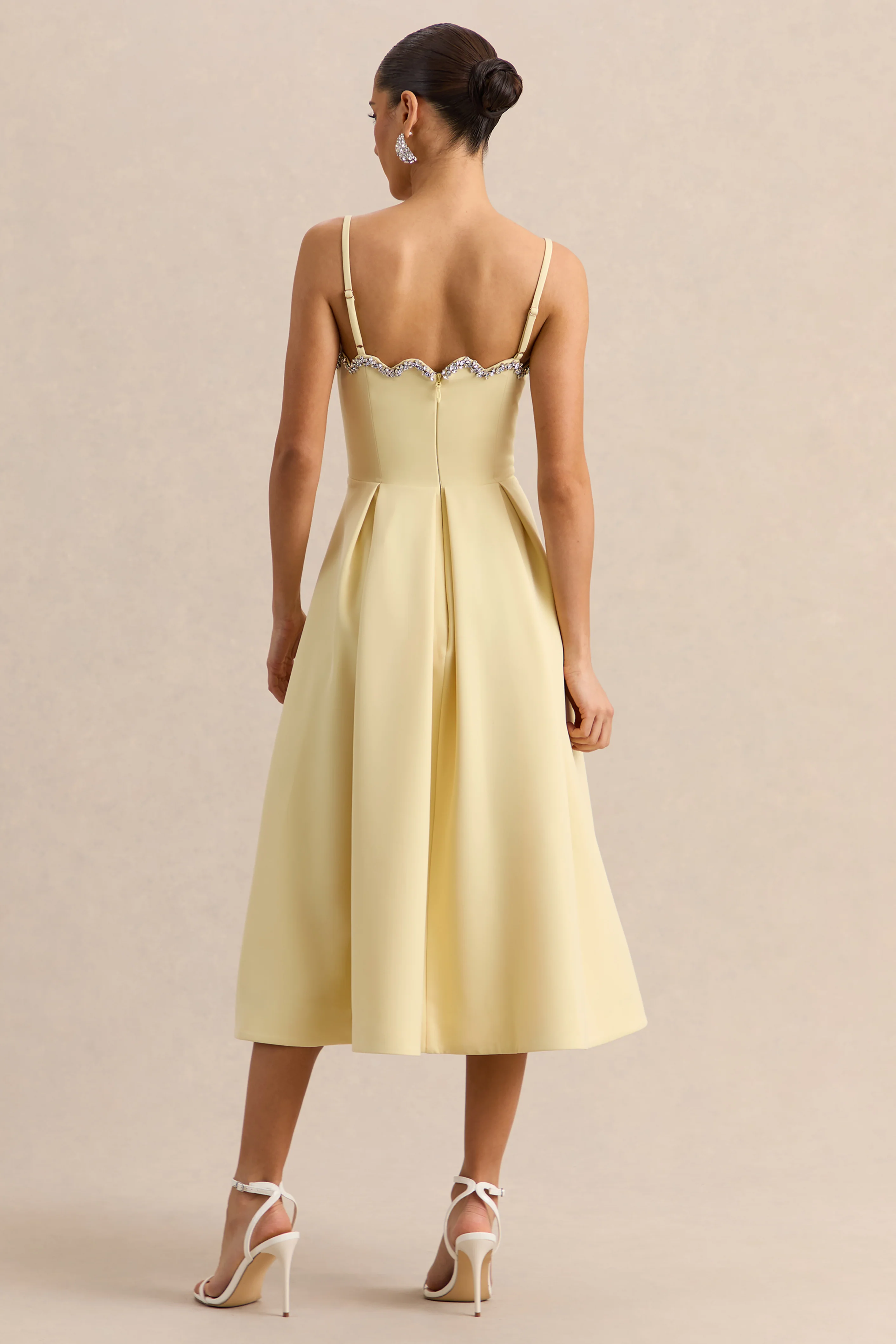 Evoria | Lemon Scalloped Square-Neck Midi Dress - Image 2