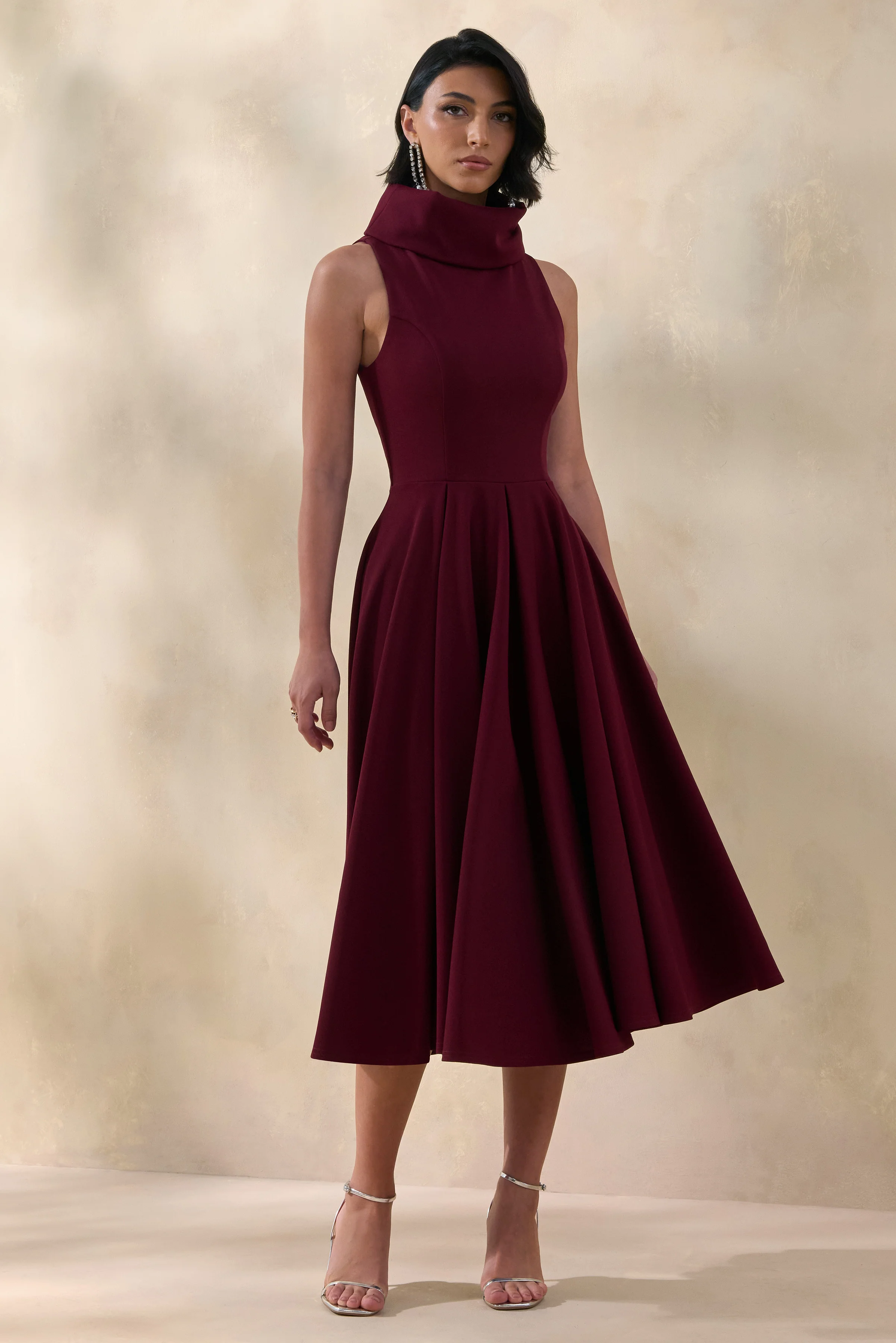 Exclusivity | Burgundy High-Neck Midi Dress - Image 5