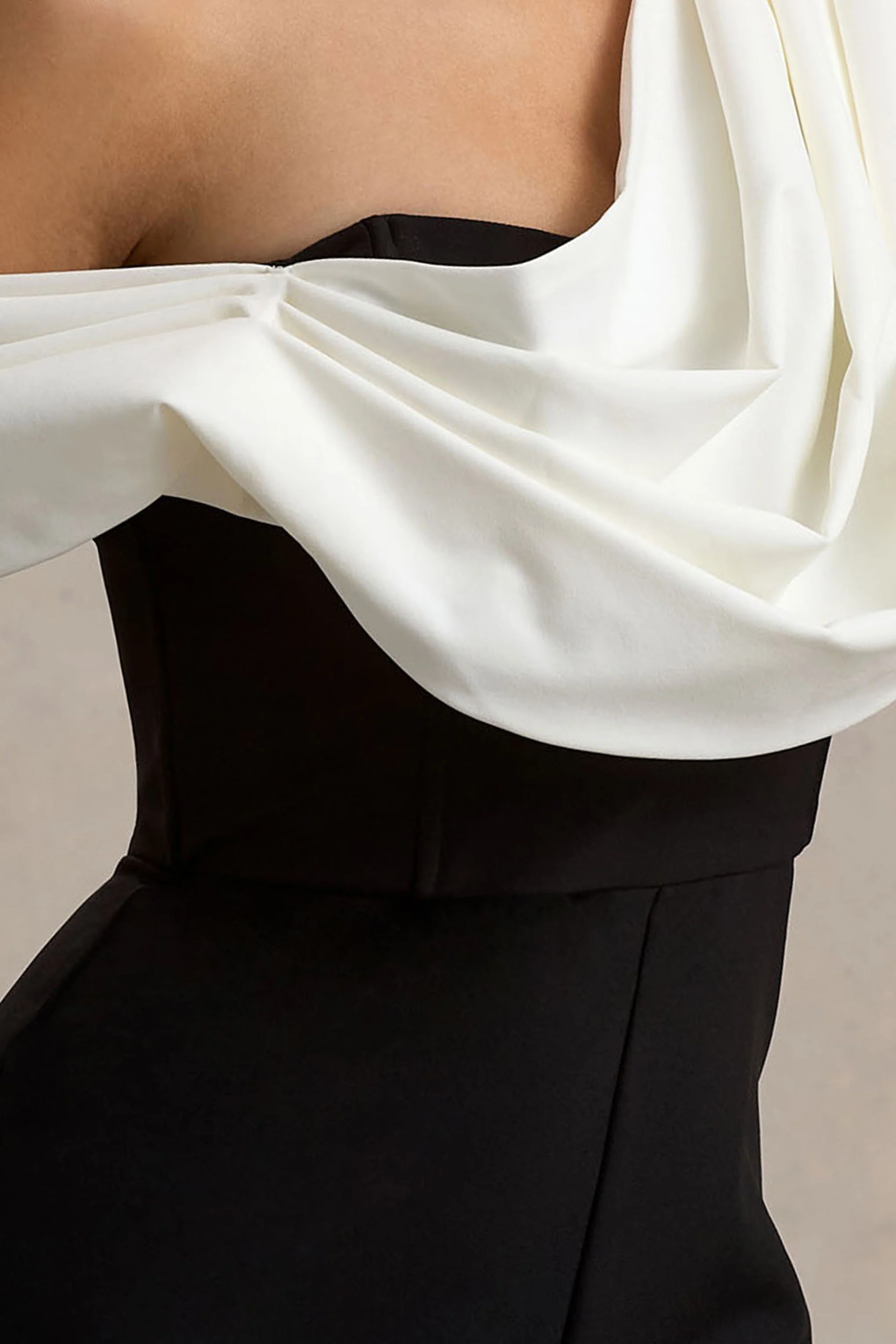 Falling For You | Black & White Asymmetric Draped Jumpsuit - Image 6
