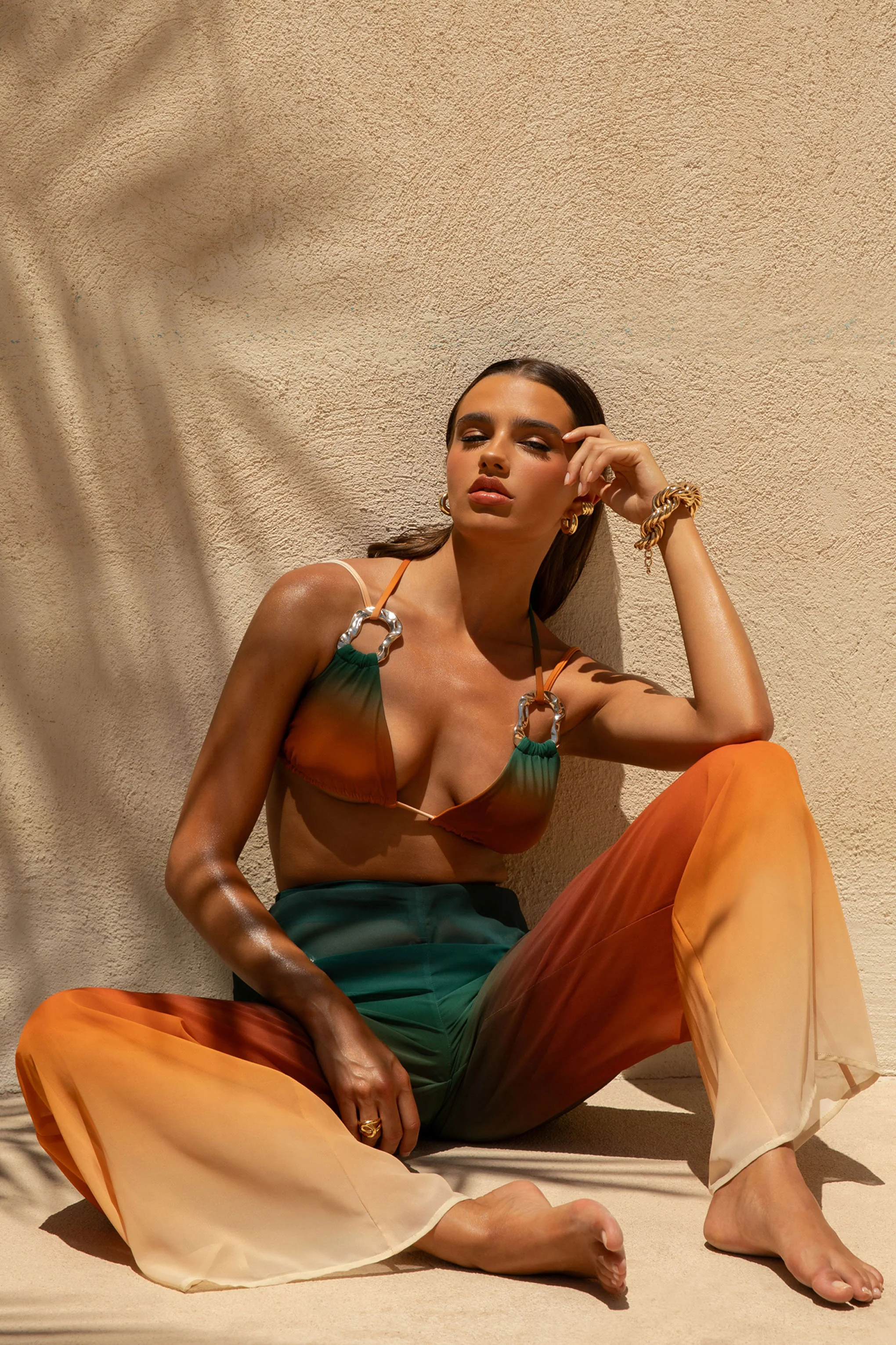 Farretti | Ombre Print Chiffon Wide-Leg Trousers - Image 3