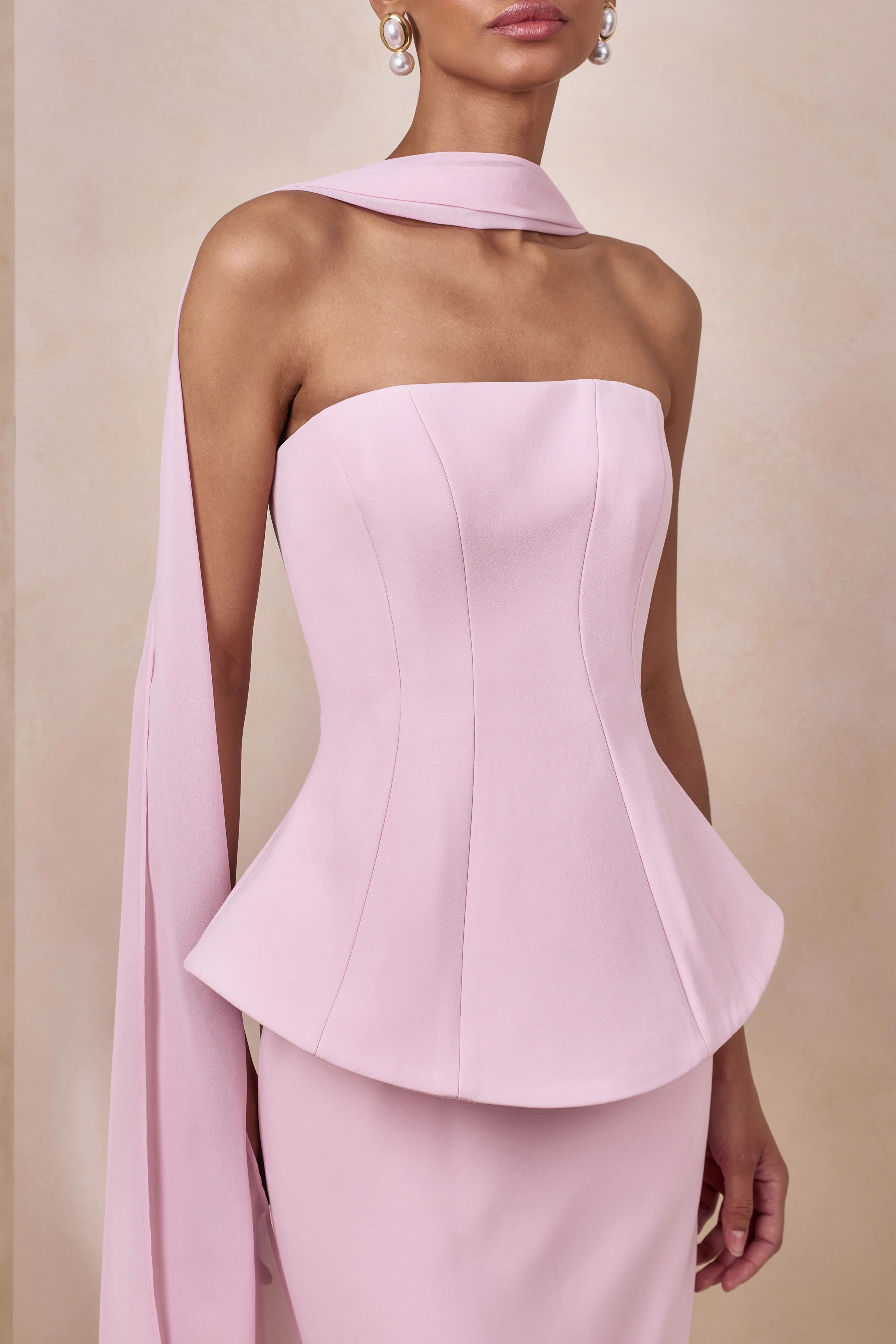 Farron | Light Pink Bandeau Corset Maxi Dress - Image 3