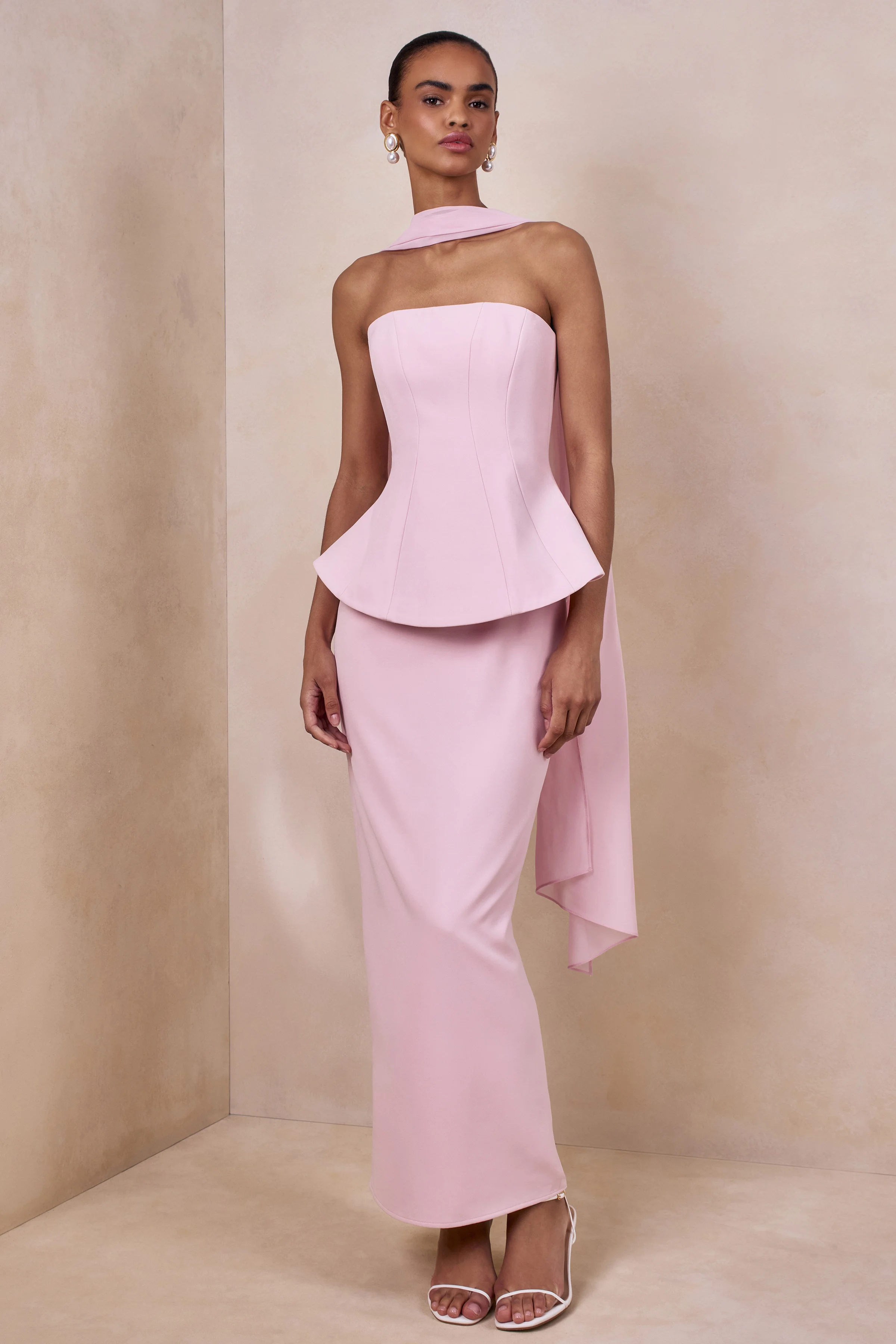 Farron | Light Pink Bandeau Corset Maxi Dress - Image 5