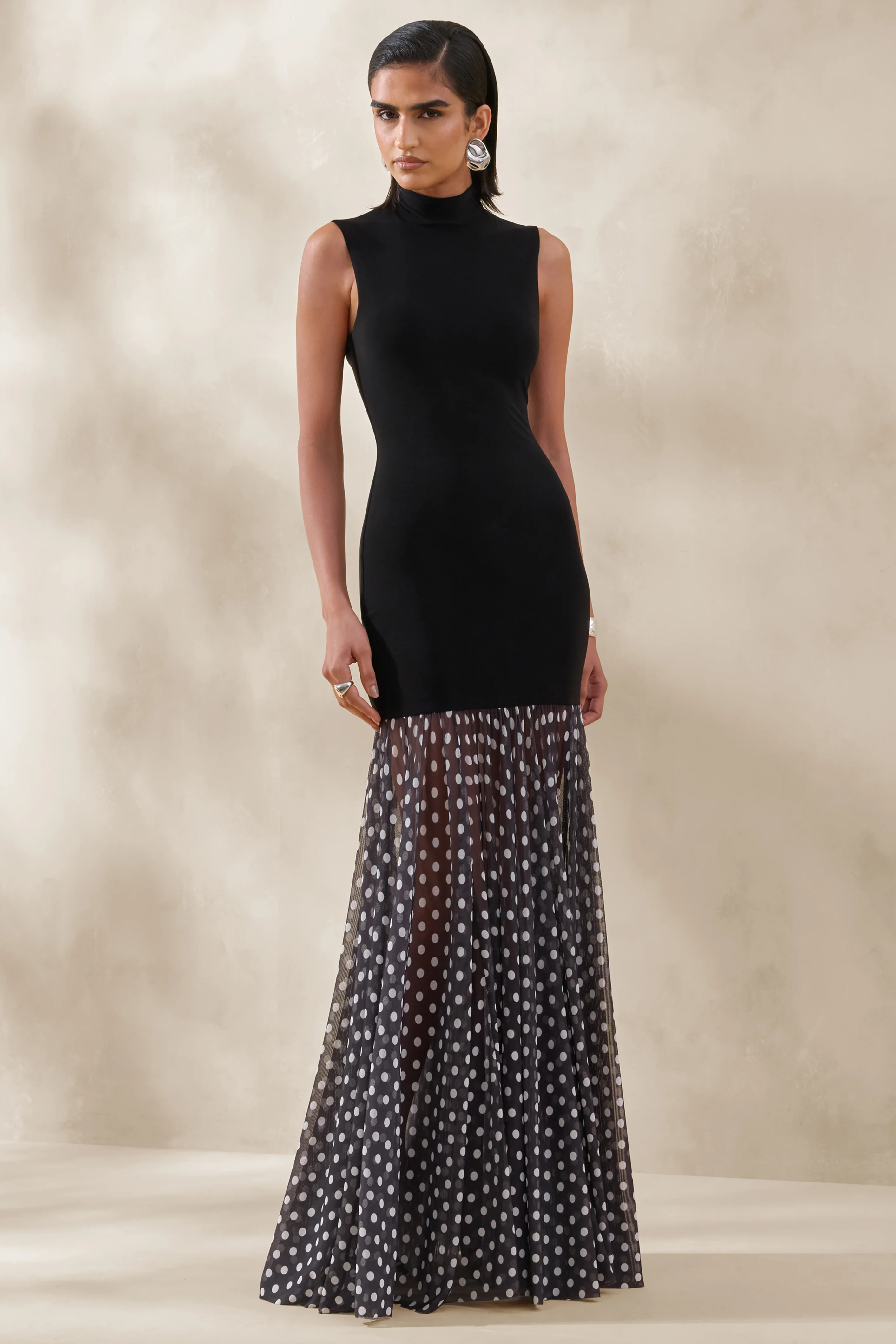 Felina | Black High-Neck Maxi Dress With Sheer-Skirt