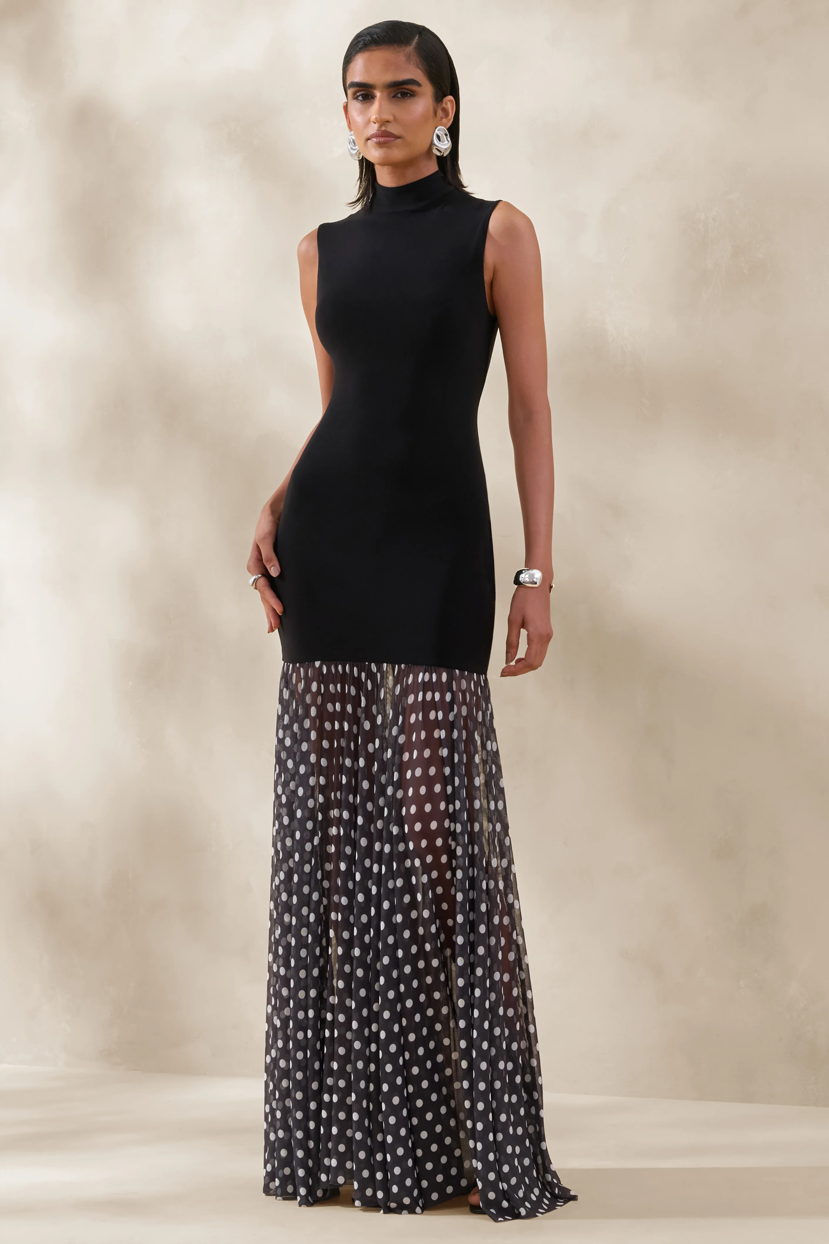 Felina | Black High-Neck Maxi Dress With Sheer-Skirt - Image 4