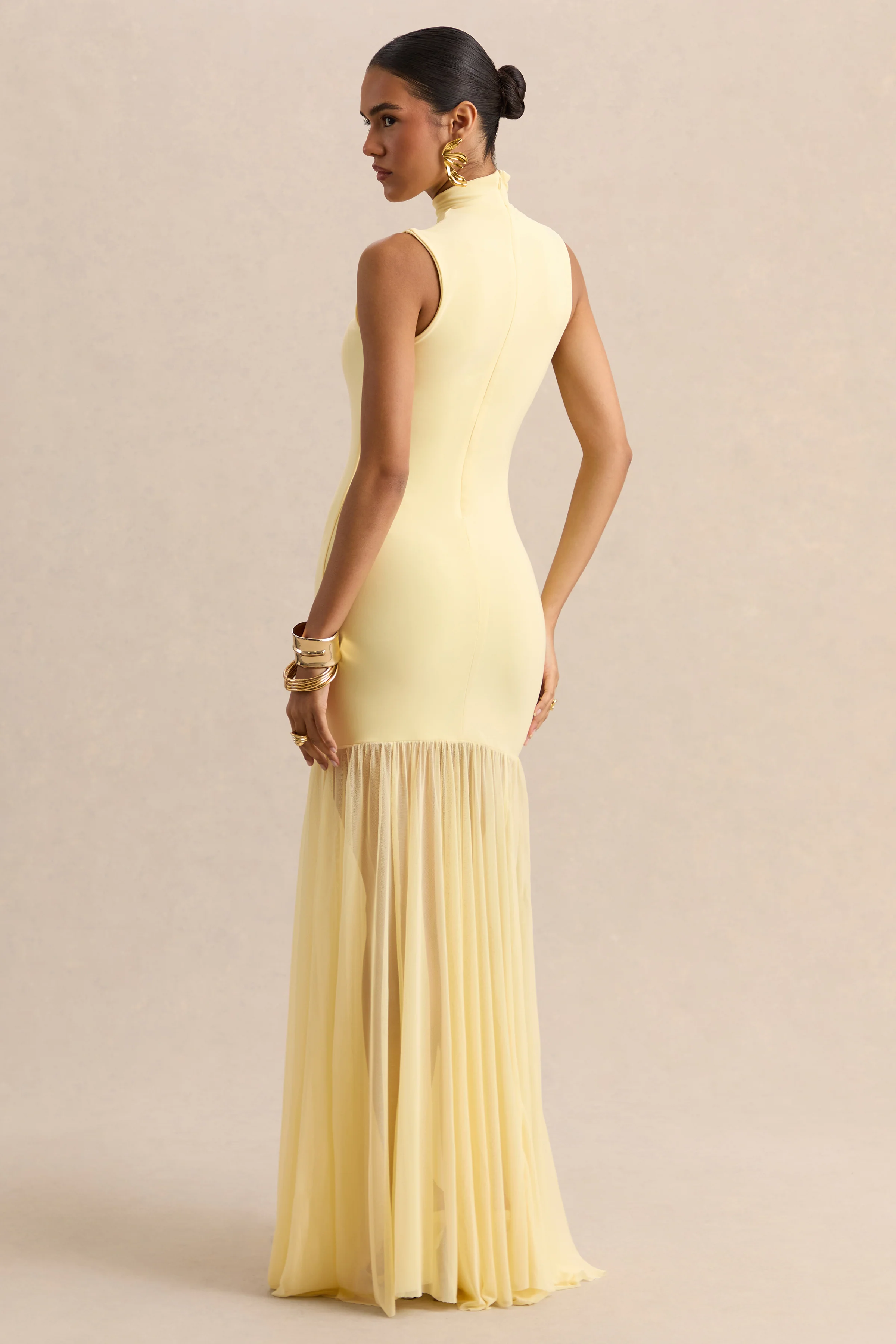 Felina | Lemon High-Neck Maxi Dress With Sheer-Skirt - Image 2