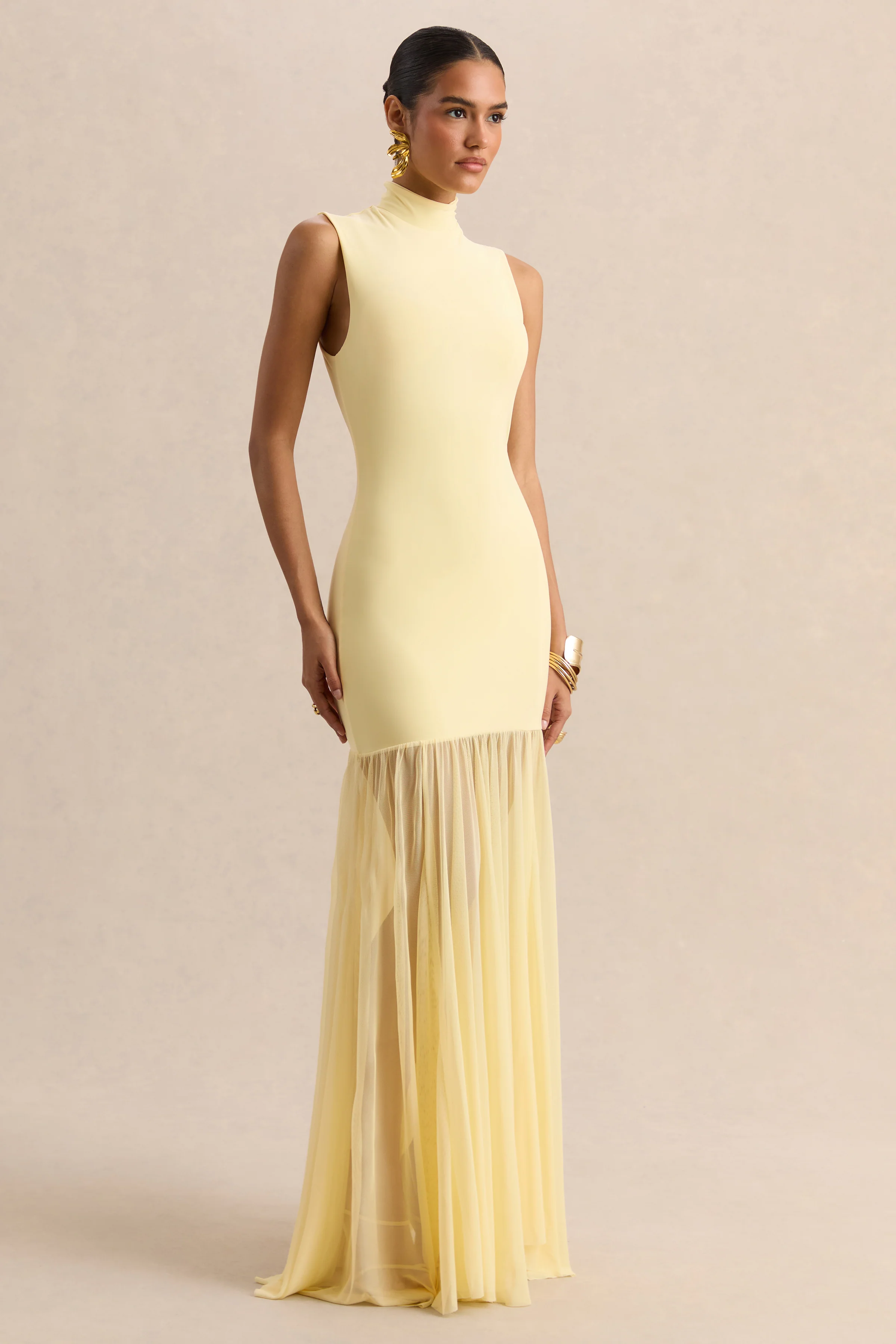 Felina | Lemon High-Neck Maxi Dress With Sheer-Skirt - Image 5