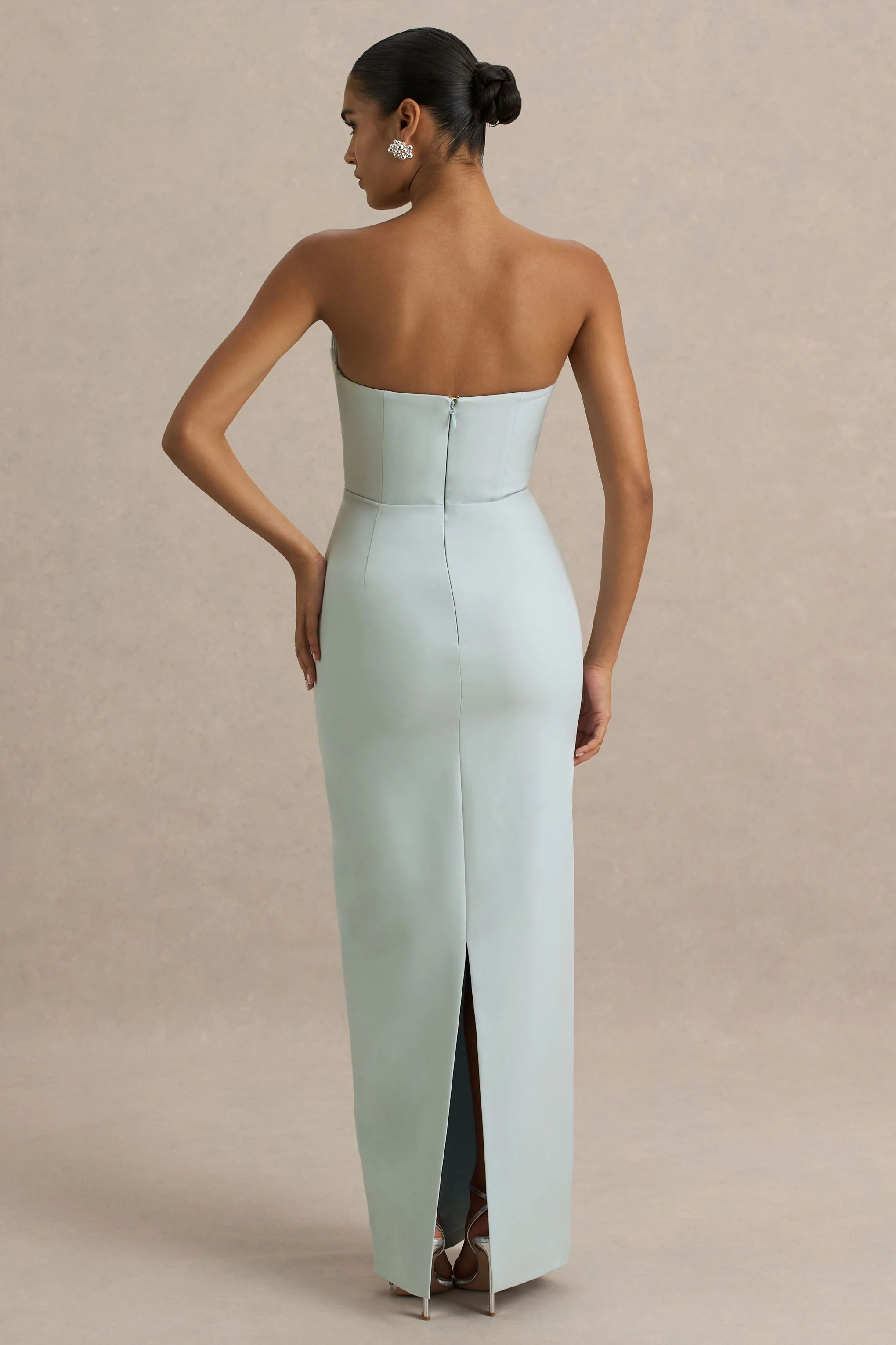 Fierce | Light Blue Asymmetric Ruched Maxi Dress - Image 2